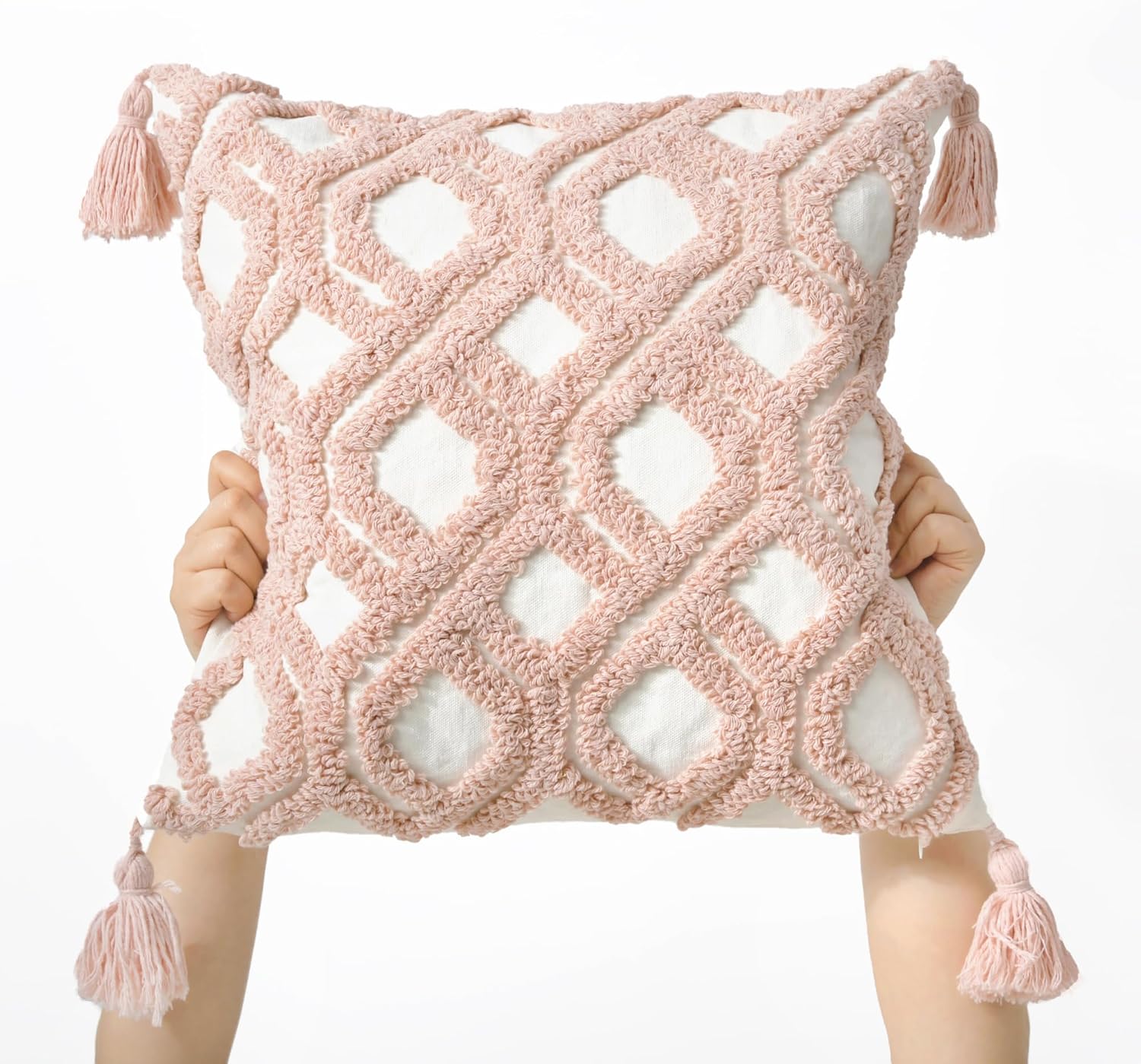 Boho Pillow Covers Boho Tufted Throw Pillow Covers Decorative Tassels Cushion / Boho Blush / 18 x 18