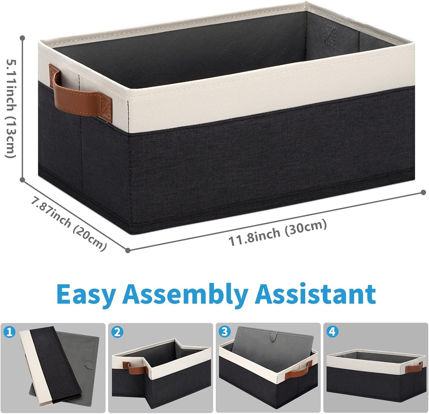 Fabric Storage Bins / 11.8 x 7.87 x 5.11 / Small / Black&white / Set of 6