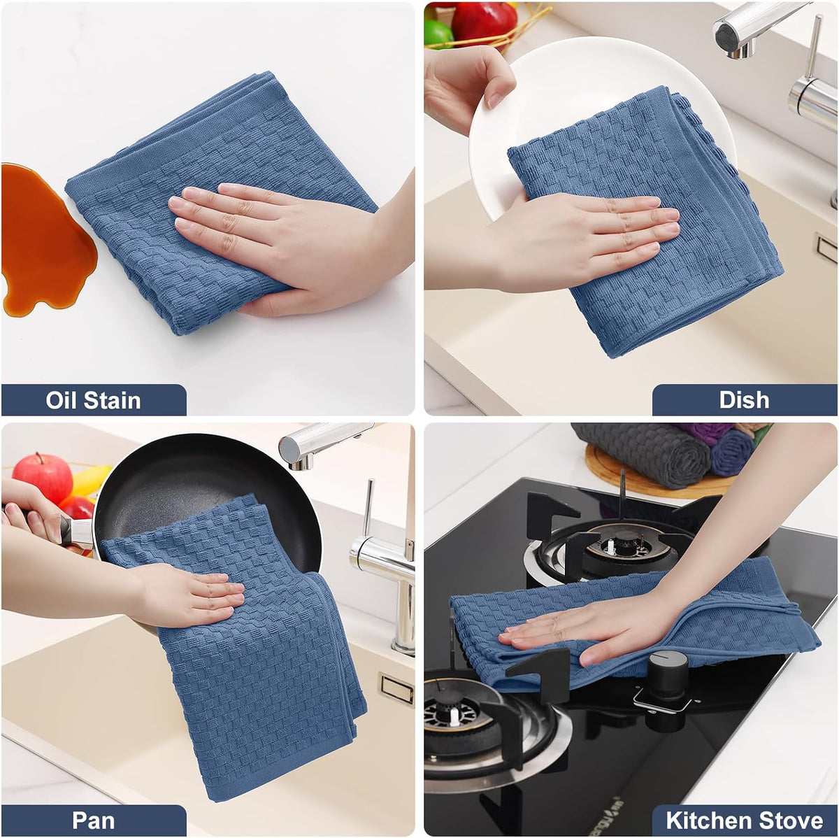 Homaxy 100% Cotton Terry Kitchen Towels(15" x 25", 12 Pack), Navy Blue | Soft and Super Absorbent Dish Towels, 380 GSM