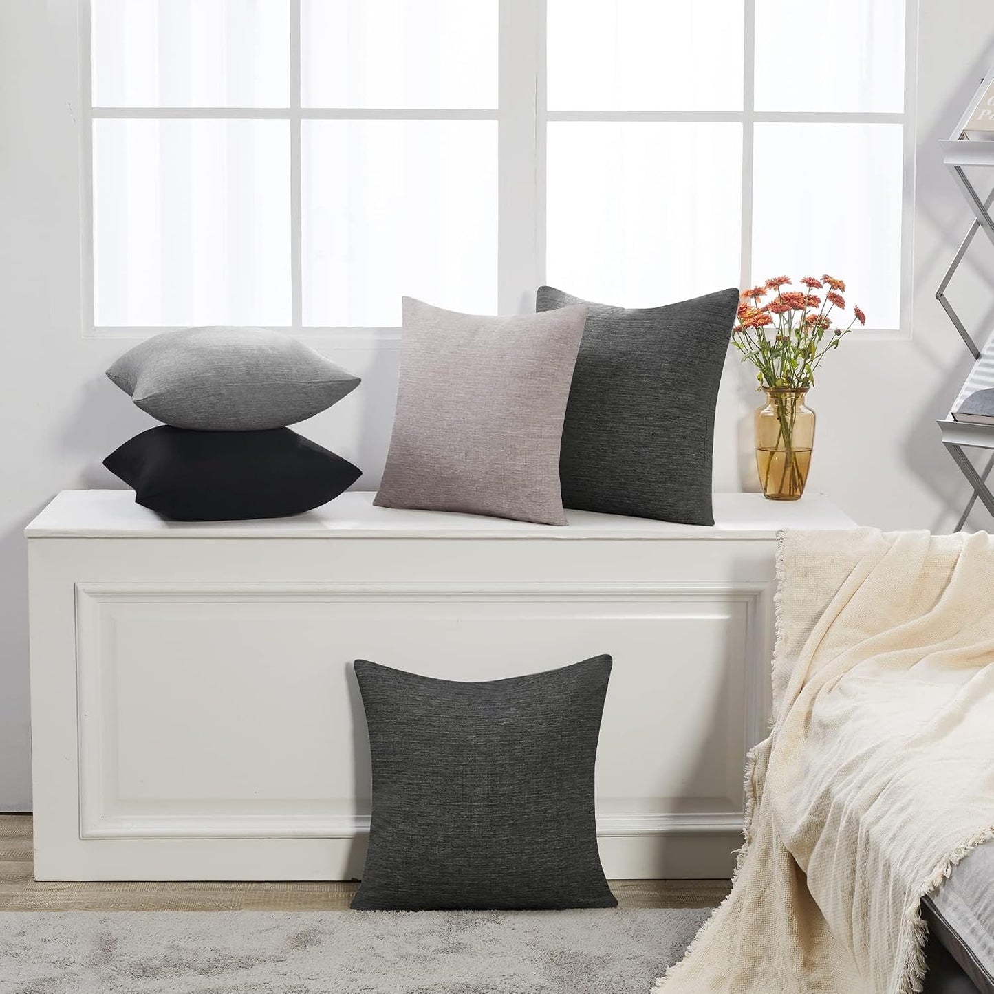 Deconovo Soft Cushion Covers Pillow Covers Faux Linen Pillow Covers / 18 x 18 / Grey / Set of 4