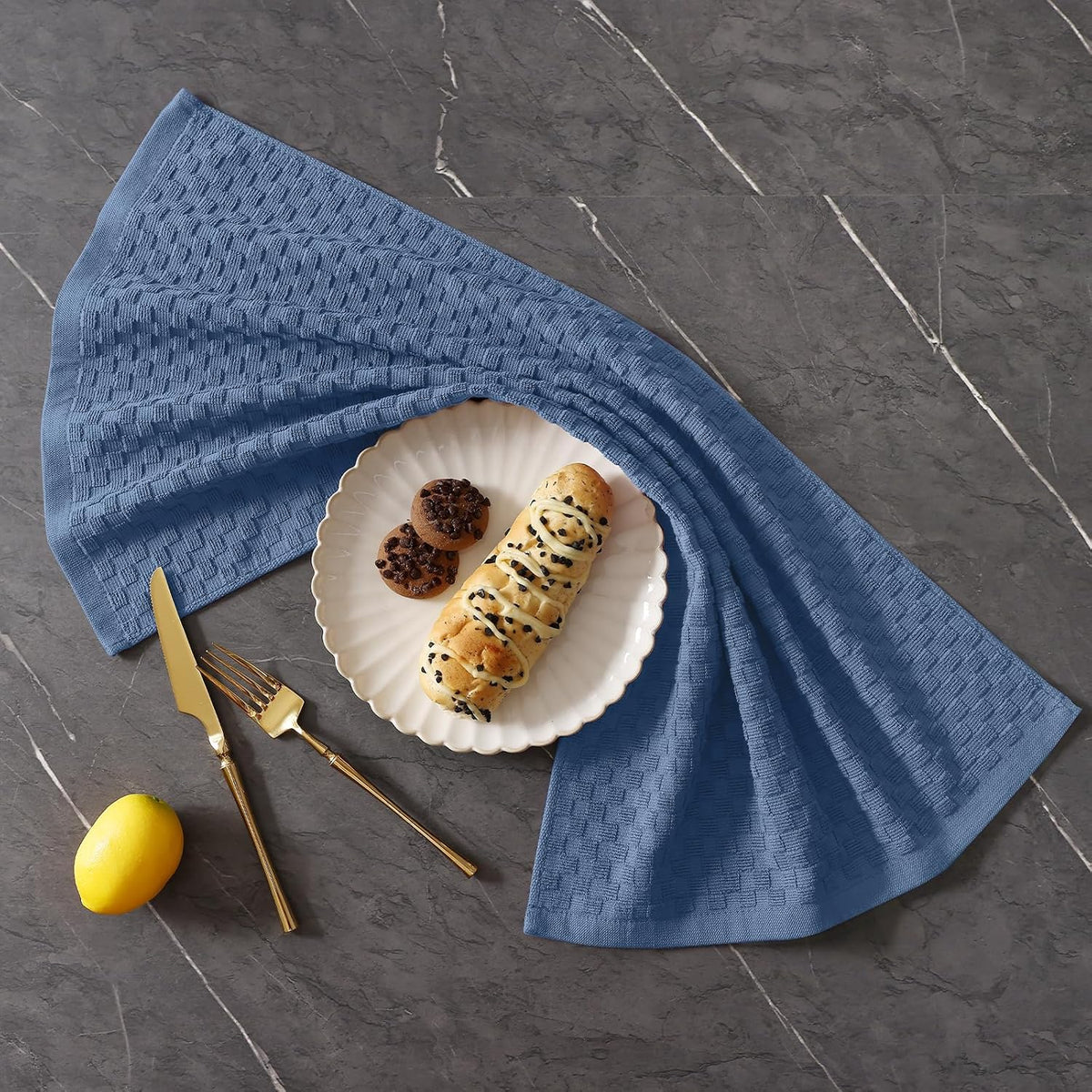 Homaxy 100% Cotton Terry Kitchen Towels(15" x 25", 12 Pack), Navy Blue | Soft and Super Absorbent Dish Towels, 380 GSM