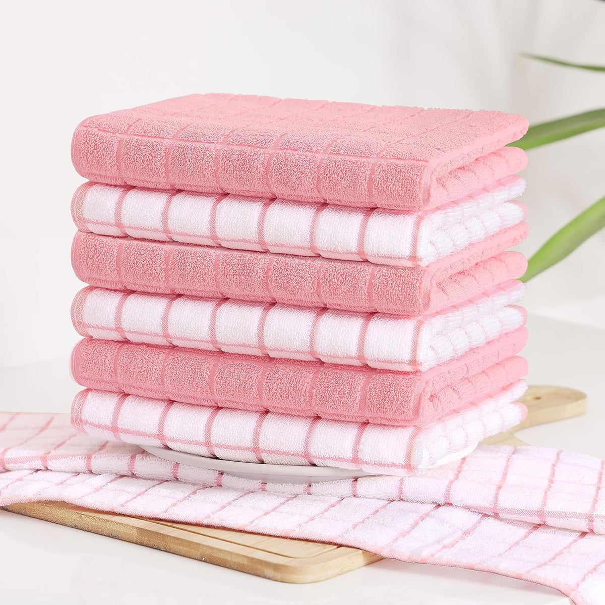 Homaxy Large Premium Cotton Kitchen Towels 16"x 28", 12 Pack, Pink | Natural Ring Spun 390 GSM Dish Towels, Super