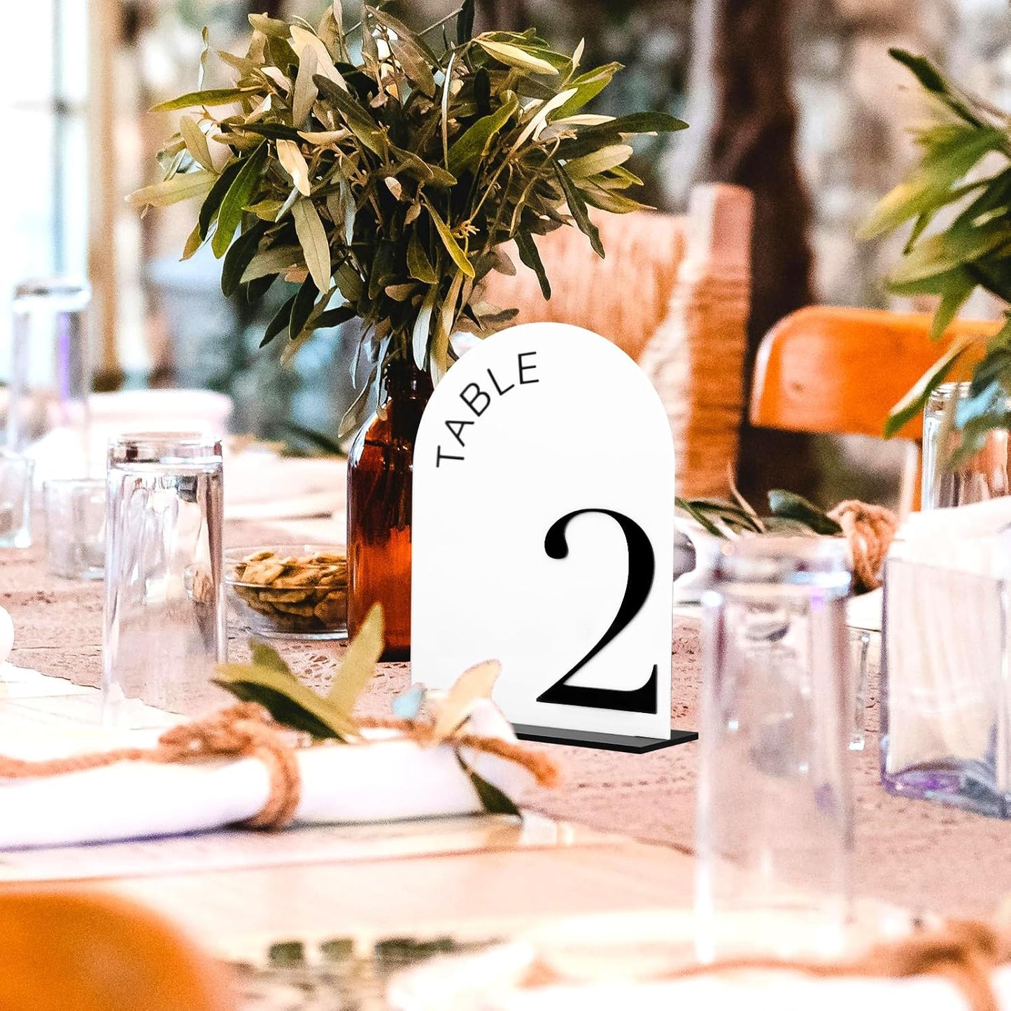 White Arch Wedding Table Numbers 1-20 with Stands | 20 Pack 5x7 Inch White Acrylic Arch Signs with Raised Black