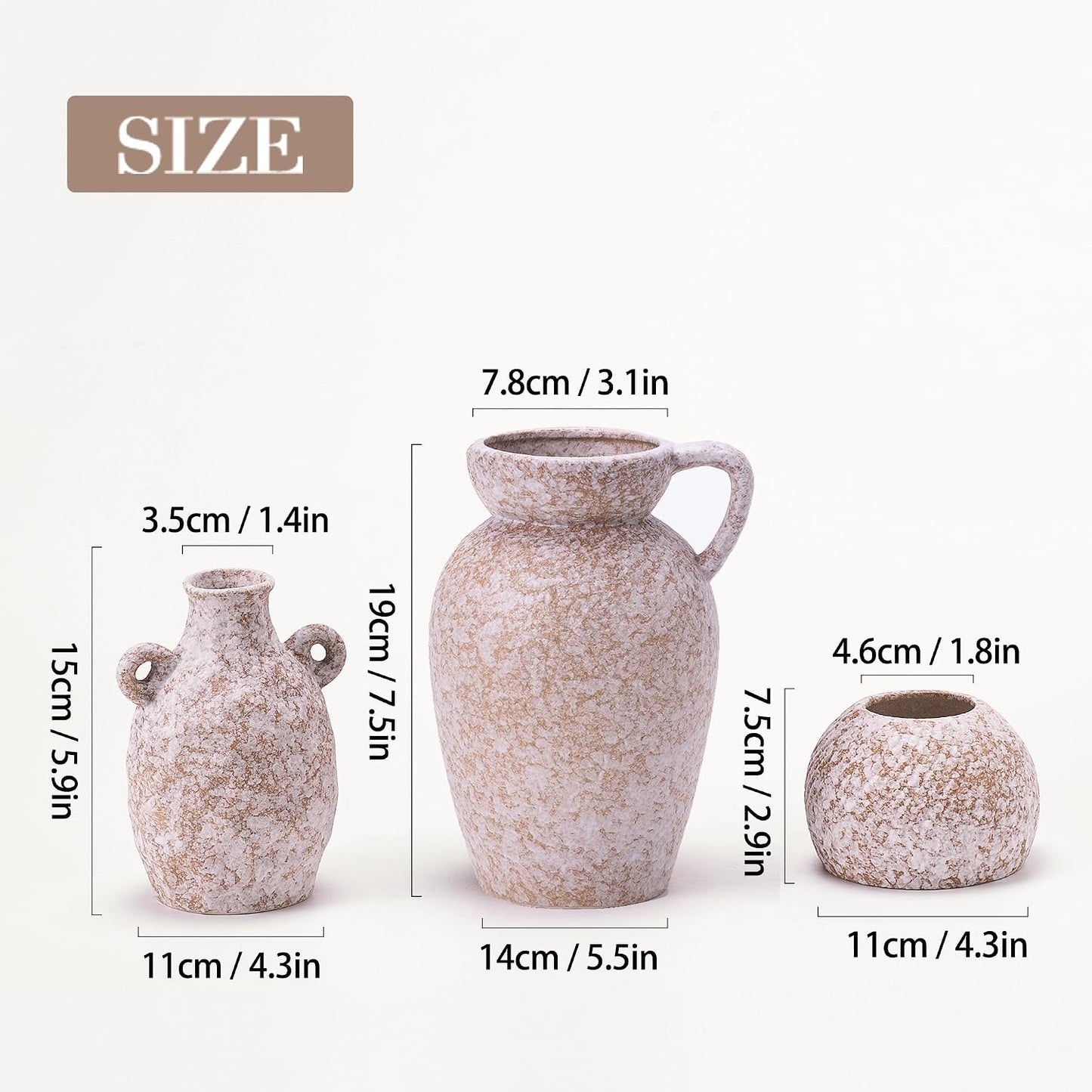 Ceramic Stone Modern Rustic Farmhouse Vase Centerpiece / 16 Khaki / Beige / Set of 3