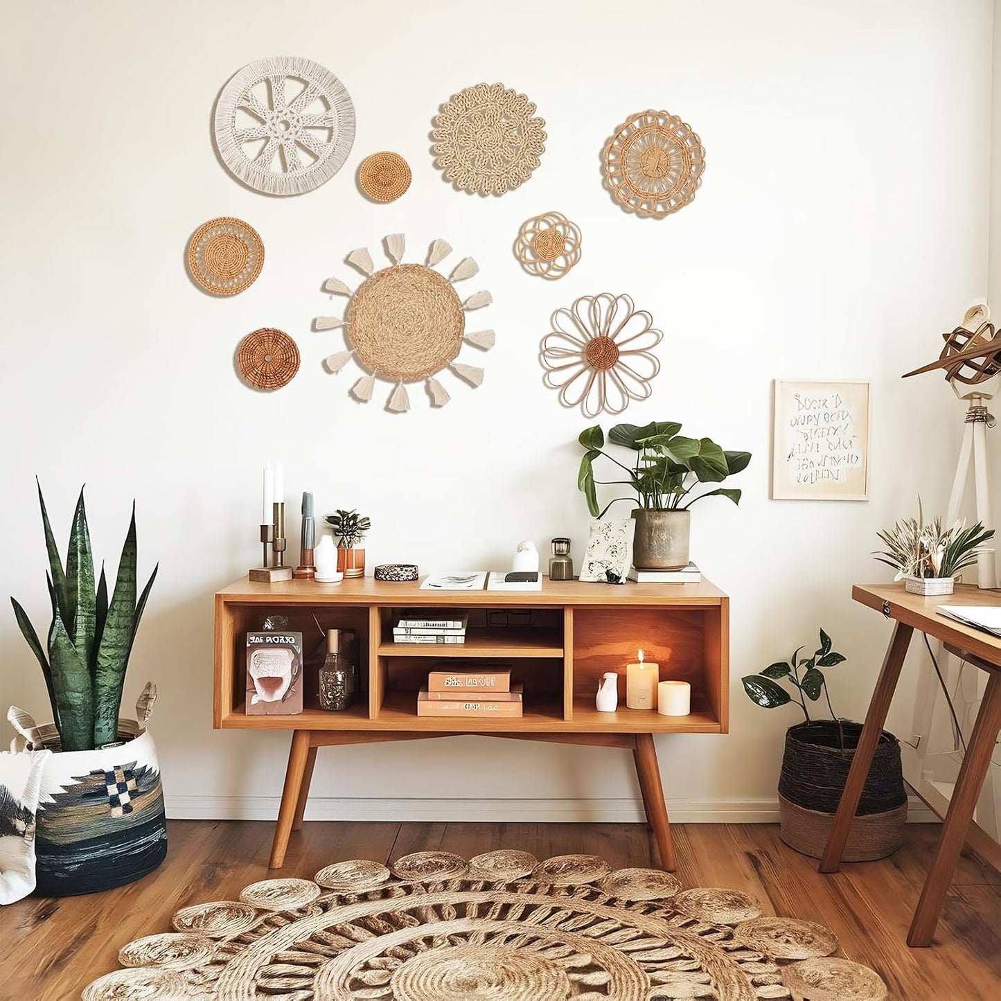Wall Basket / Boho Wall Decor / Tassels Macrame Wall Decor / Set of 9