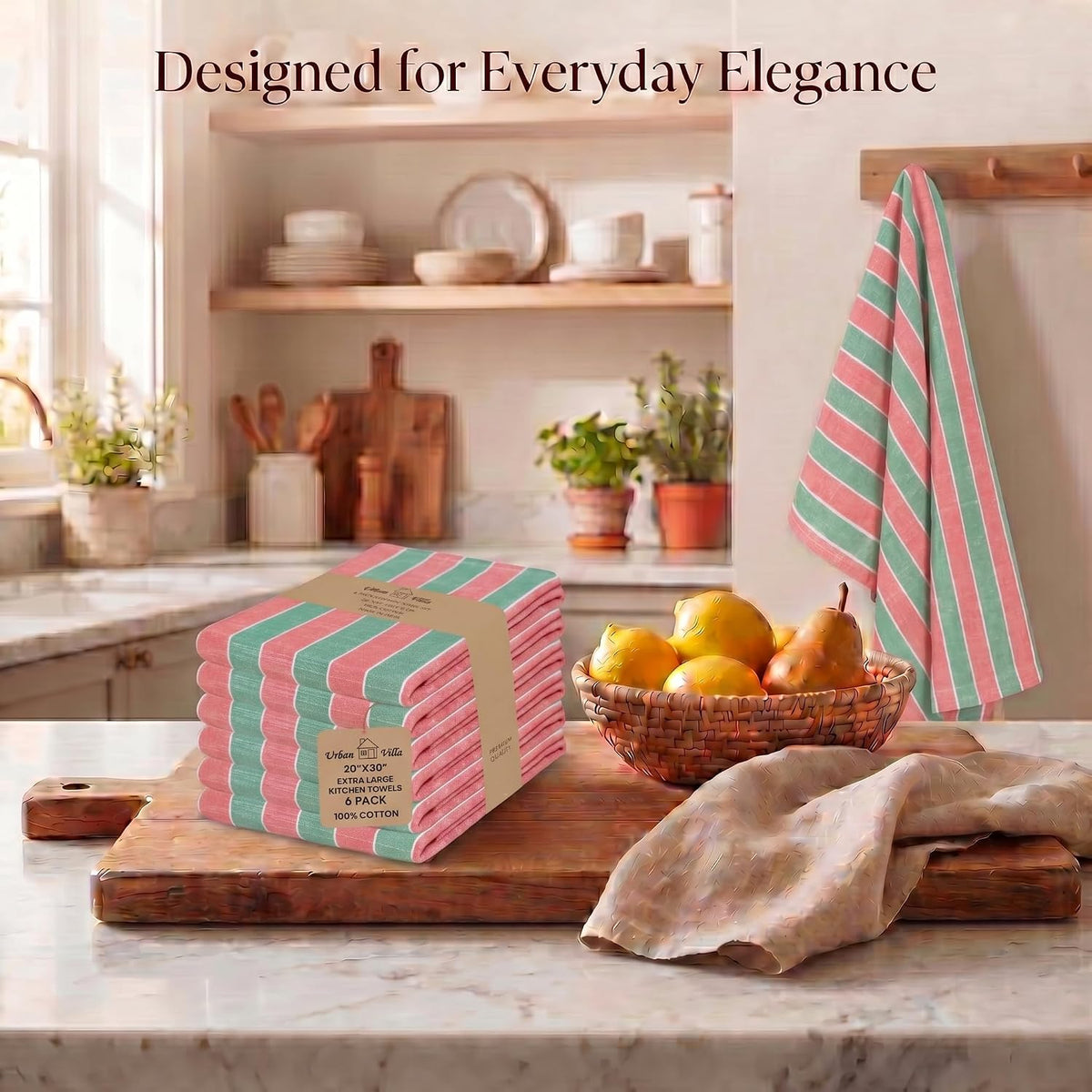 Urban Villa Kitchen Towel Cotton Dish Towels 20”x30” (Set of 6) Christmas