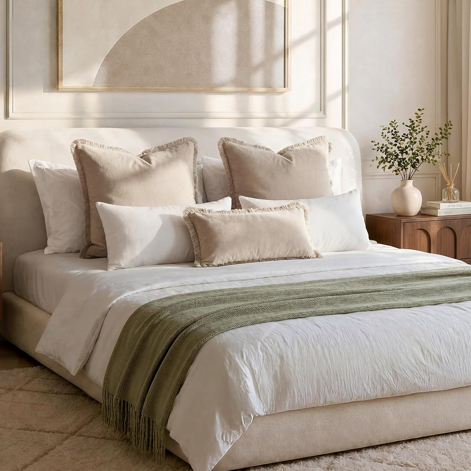 Neutral Velvet Throw Pillow Covers / Beige / 18 x 18 / Set of 2