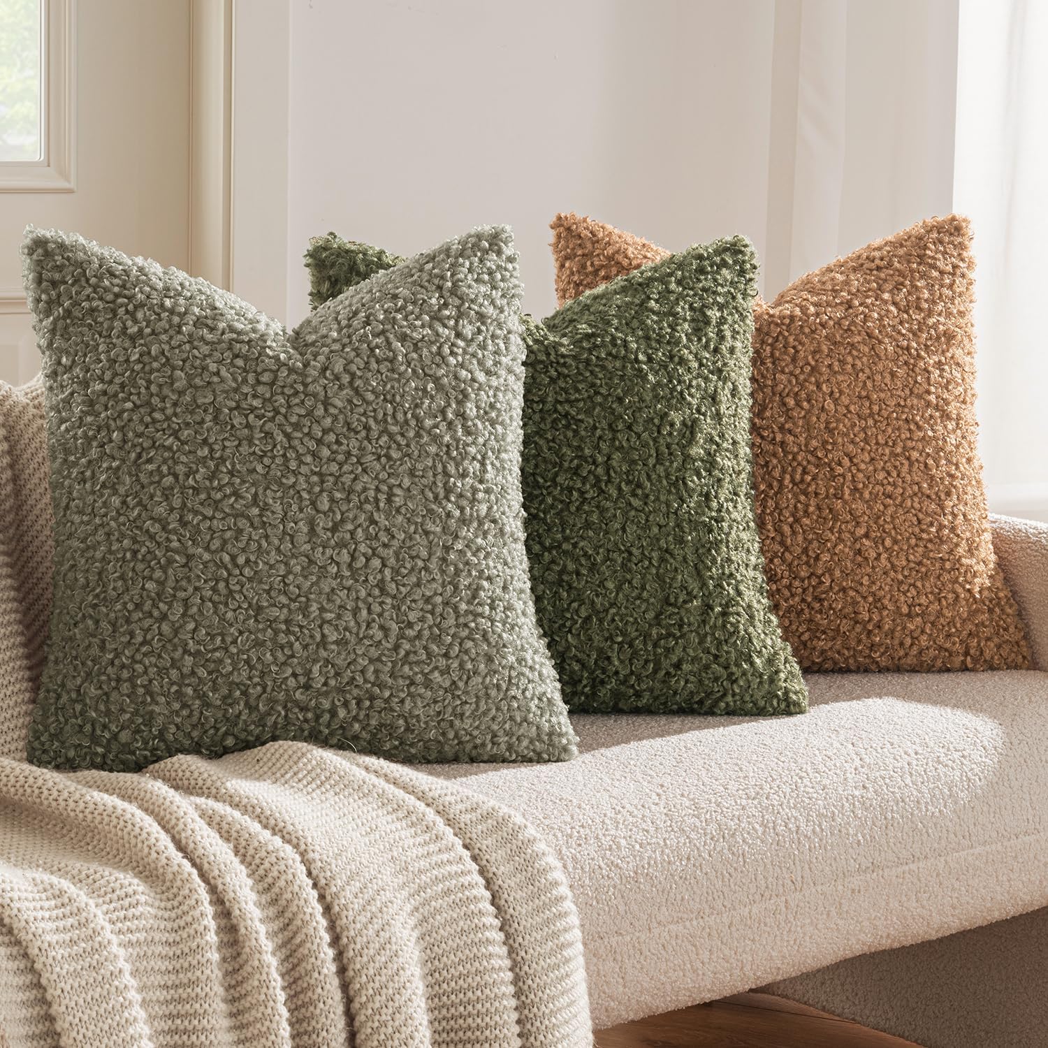 Throw Pillow Covers Faux Fur Decorative Sherpa Pillow Covers Fuzzy / 18 x 18 / Brown / Set of 2