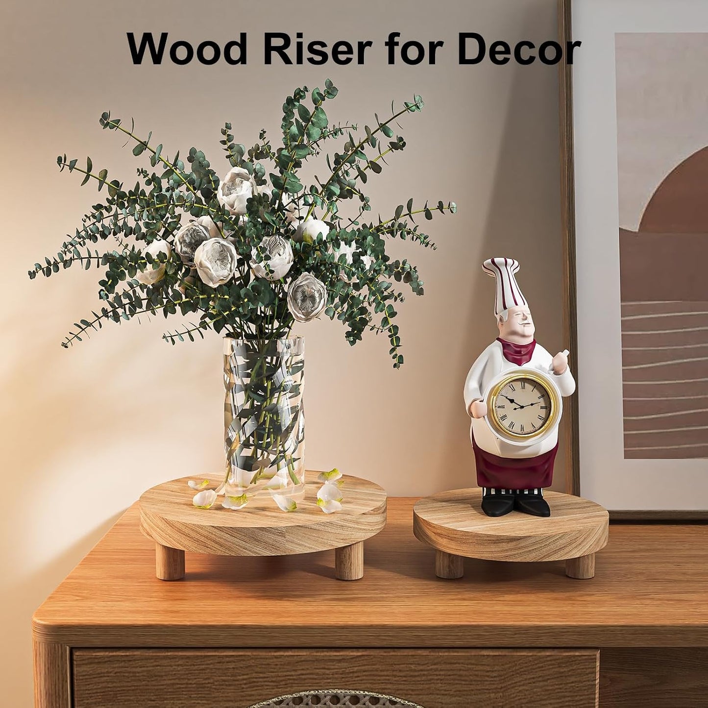 Wood Plant Stand Indoor Outdoor, 12/10/8/6" Round Wood Riser for Decor, Wooden Stool Display Stand Flower Pot Holder