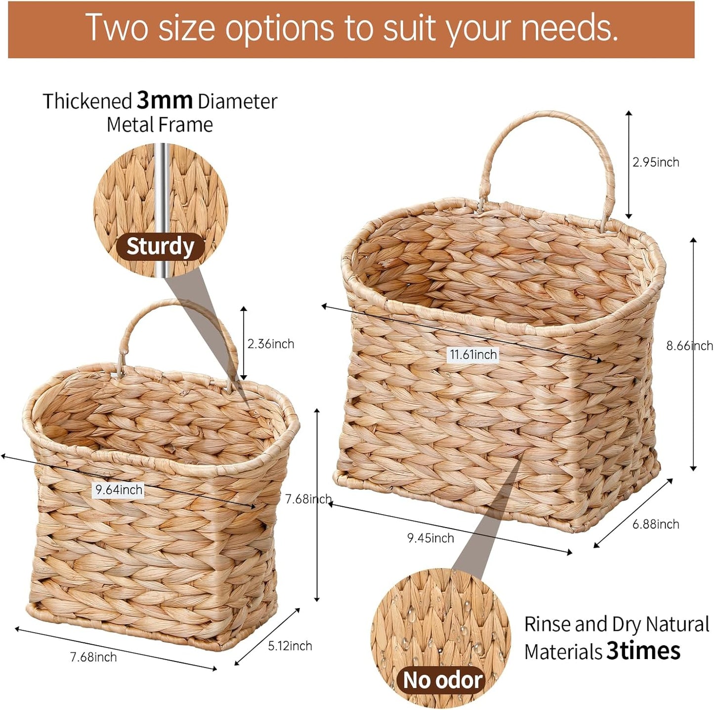 Wicker Wall Basket for Door / Water Hyacinth / Natural / Set of 2