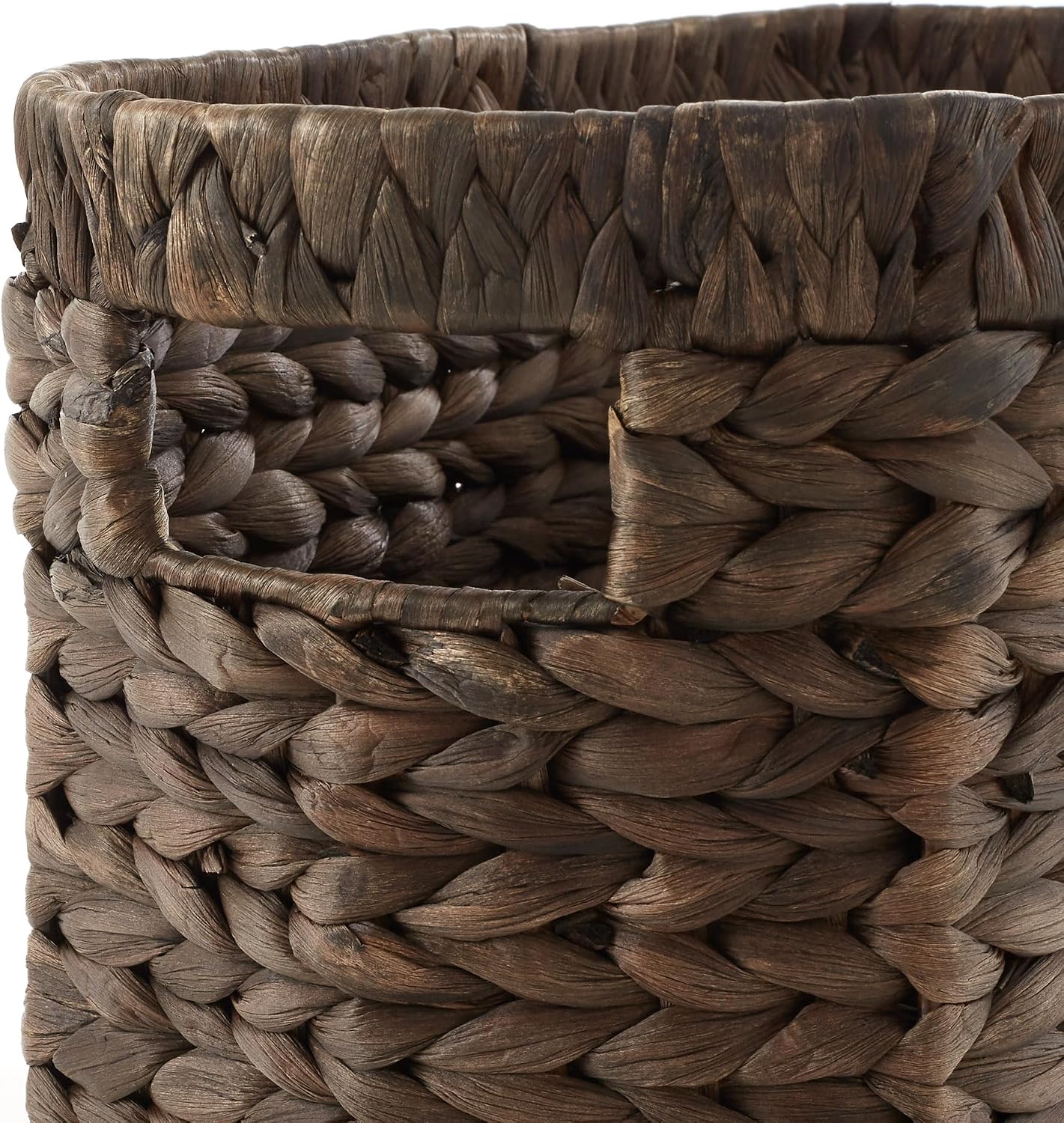Casafield Woven Magazine Holder with Handles, Espresso Dark Brown - Water Hyacinth Storage Basket for Bathroom, Living