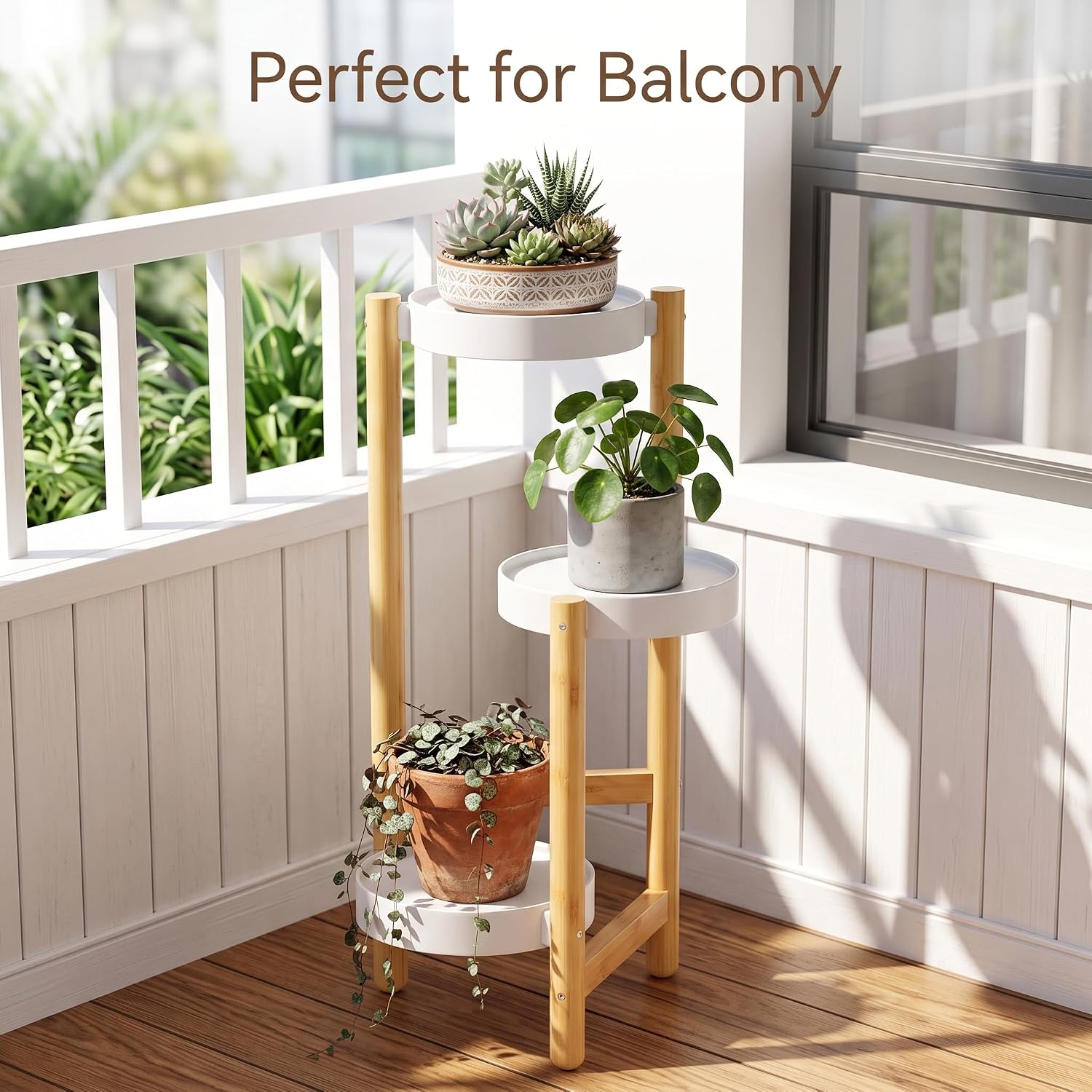 APRTAT 3-Tier Tall Bamboo Plant Stand for Indoor Plants | Natural Bamboo Waterproof Coating Enhanced Stability Easy
