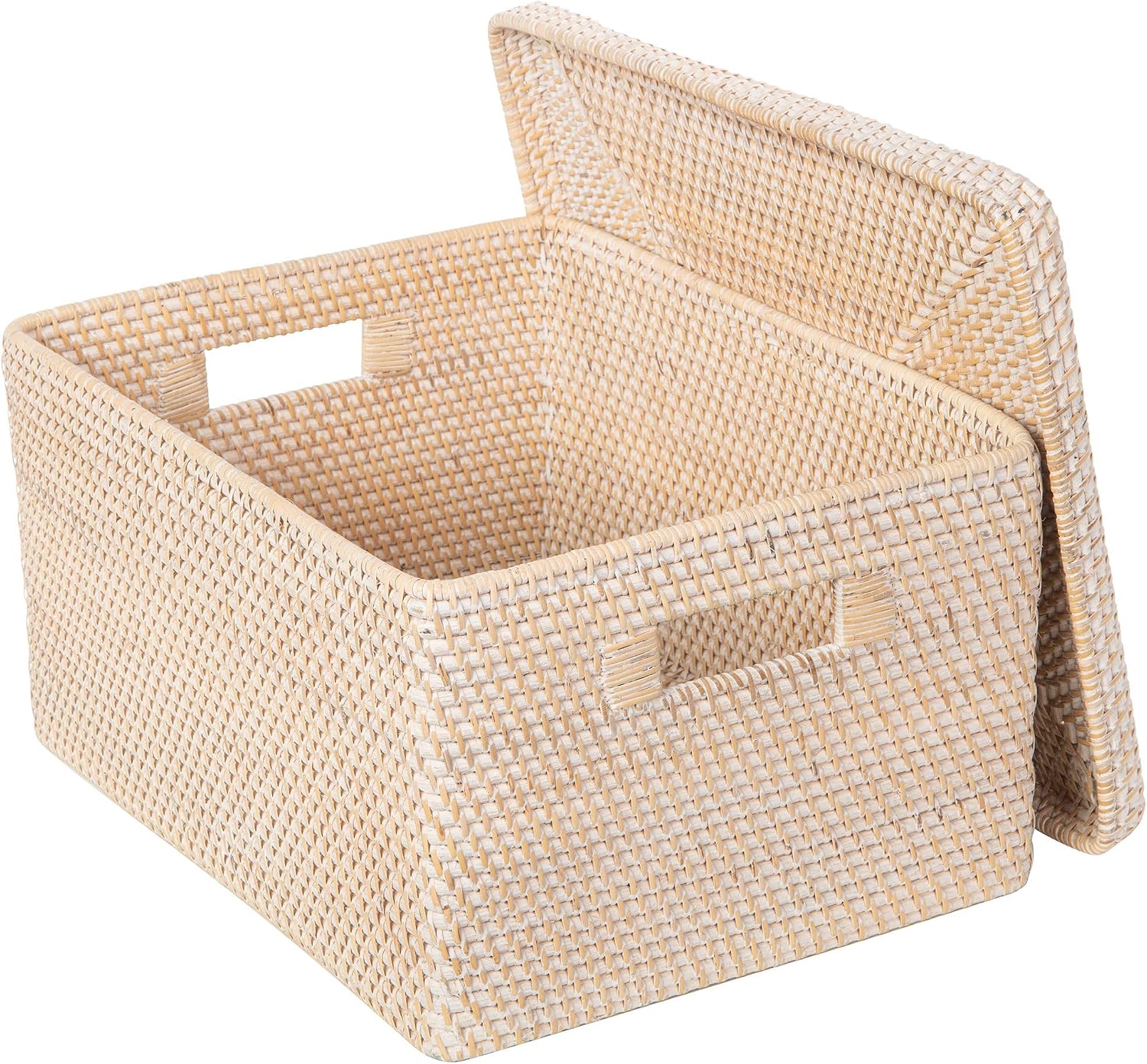 Rattan Storage Box and Decorative Basket / White Wash / 18.5 Inch