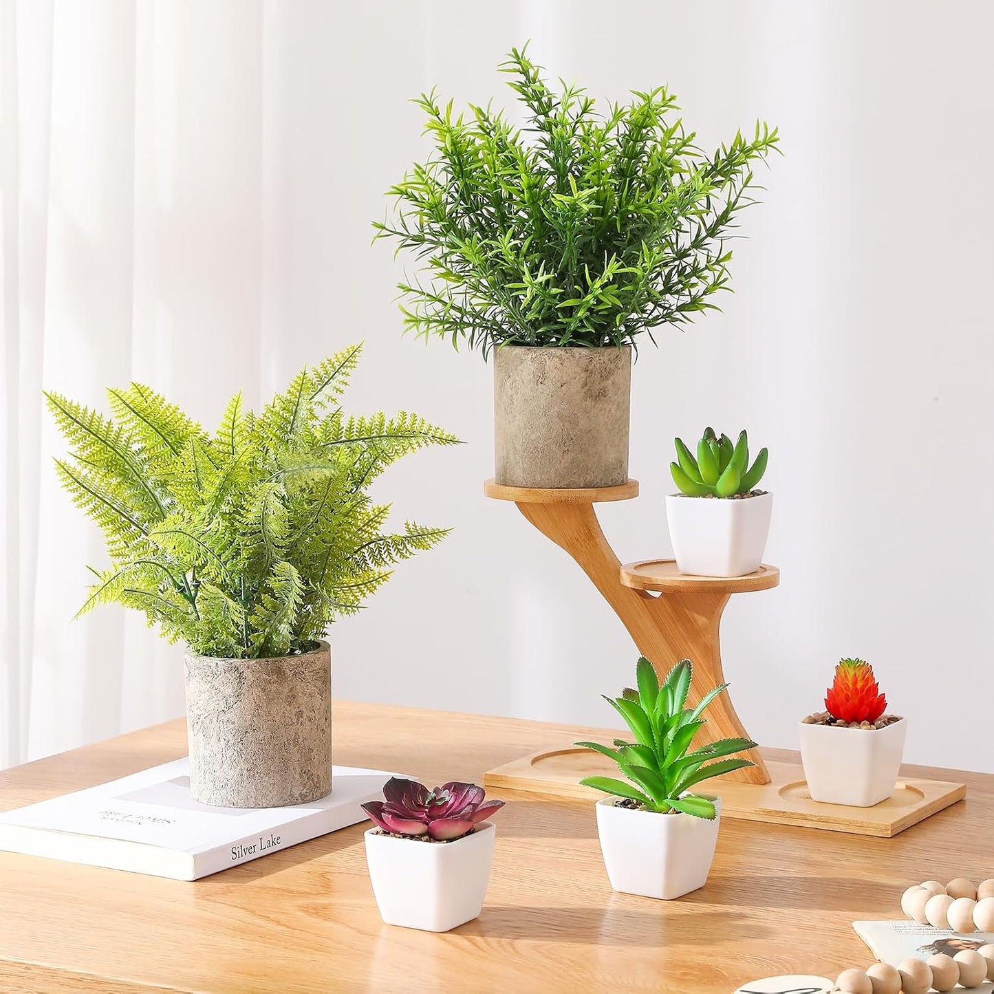 Mini Succulents Plants Artificial Greenery Potted Plant Indoor / Green / Set of 6