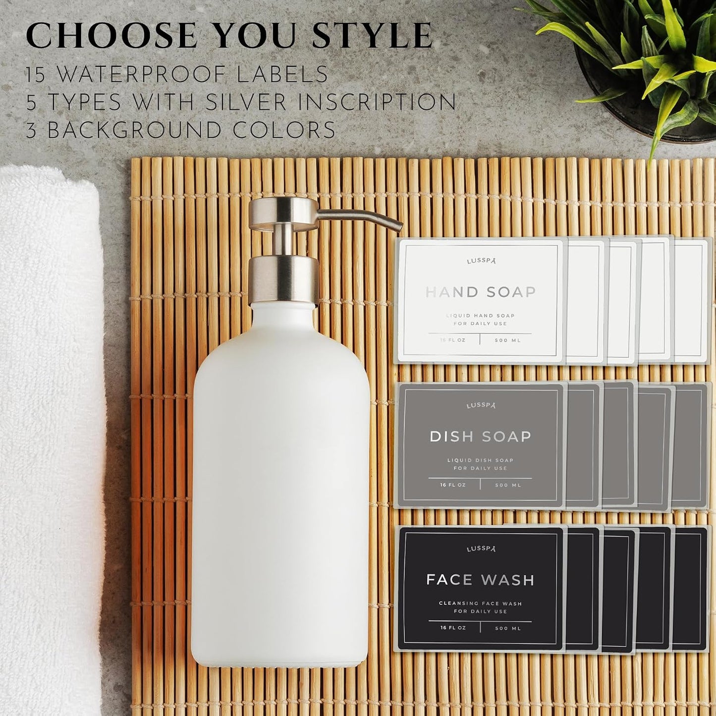 Glass Soap Dispenser Set of 2 (White) with Silicone Tray | Hand and Dish Soap Dispenser for Kitchen and Bathroom | 16.8