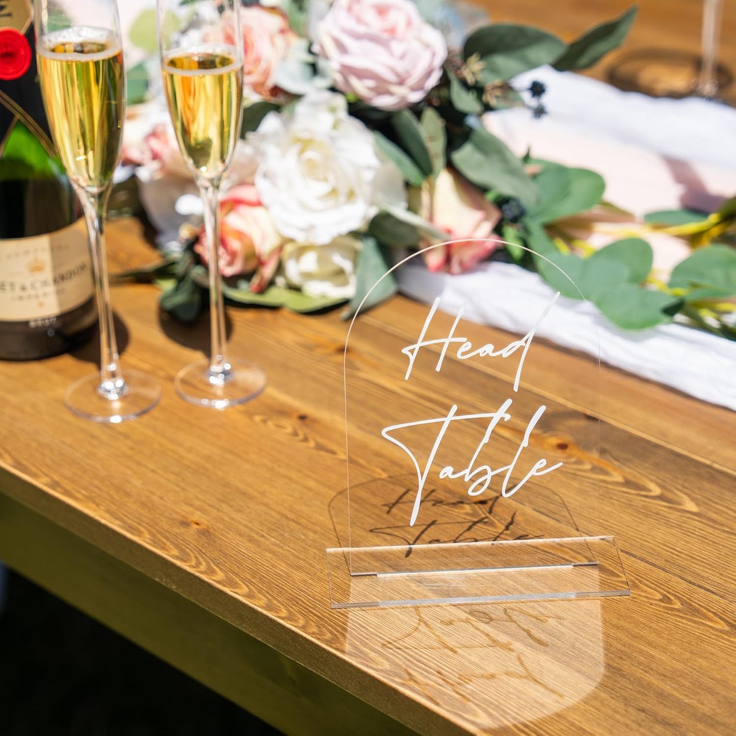Clear Arch Acrylic Table Numbers for Wedding Reception - 5" x 7" White Font Centerpiece Set with Holder Stands & Head