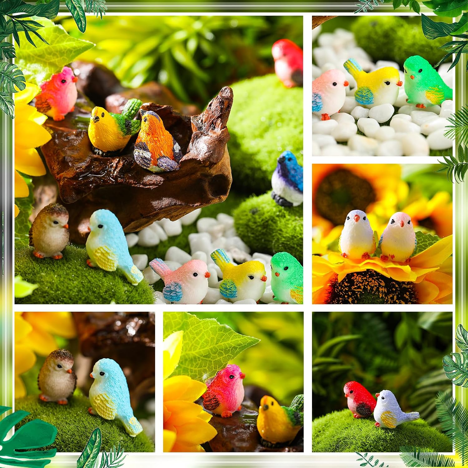 Mini Resin Bird Figurines Miniature Small Birds Figurines Realistic Animal for Fairy / Set of 50