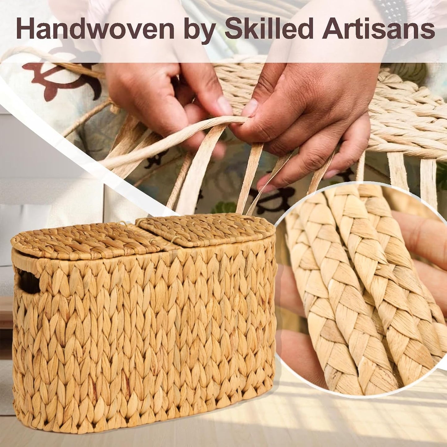 FairyHaus Wicker Toilet Paper Storage Basket with Lid & Handles, 6 Rolls Handwoven Toilet Paper Holder with Storage