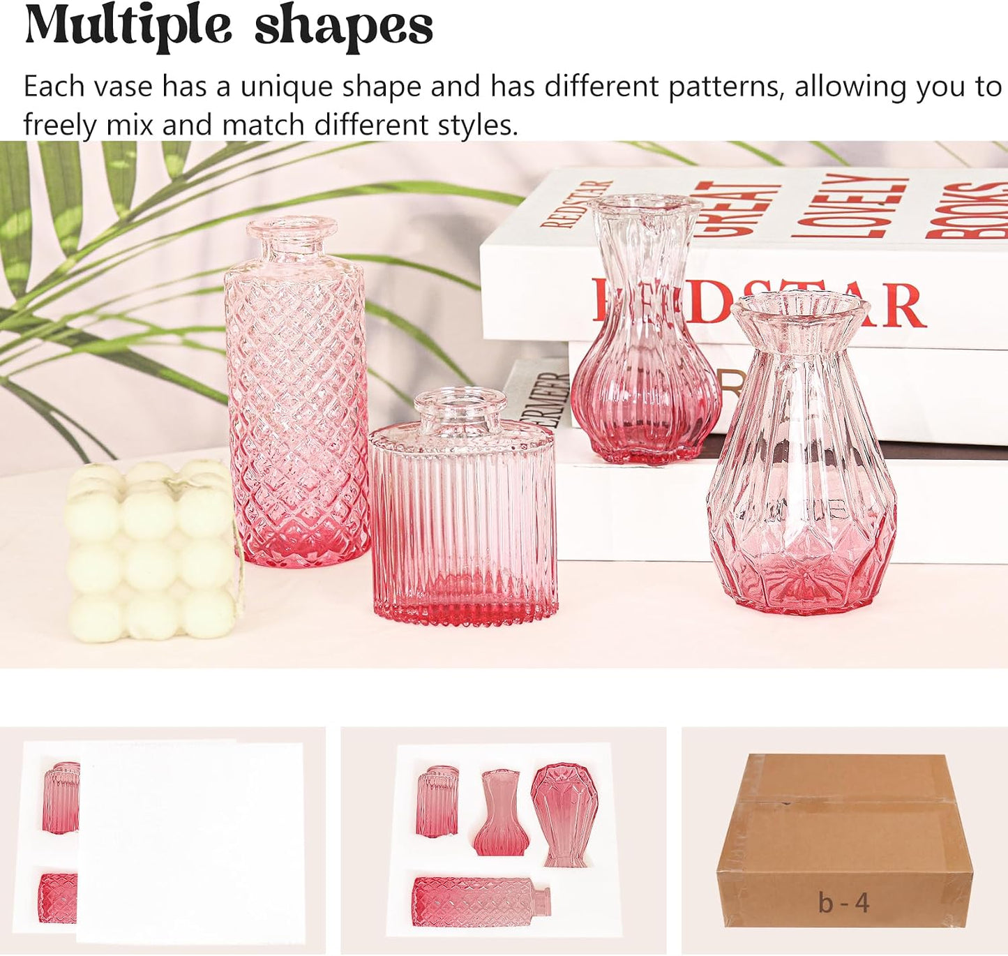 Glass Bud Vase Set / Ombre Pink / Set of 4