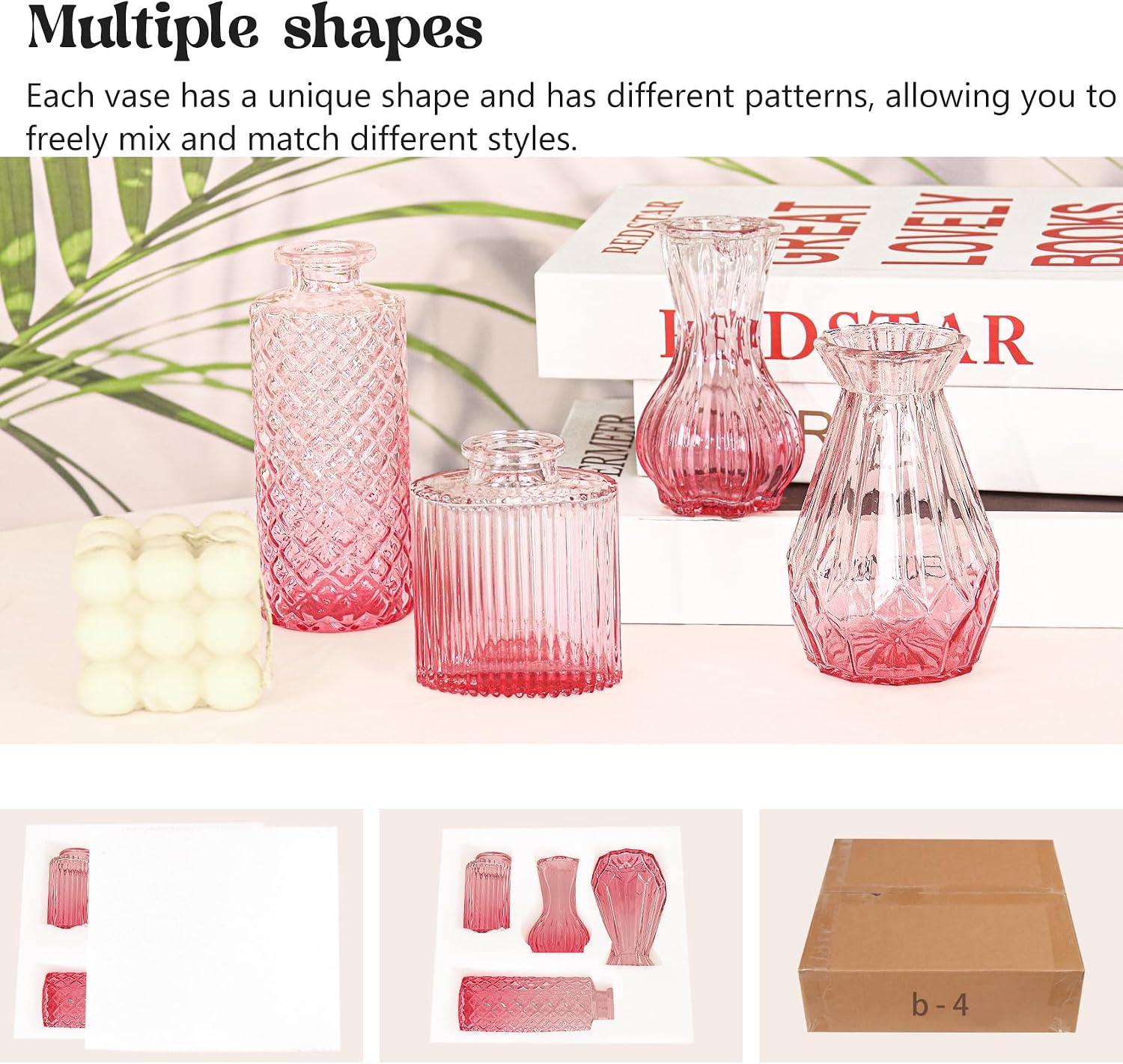 Glass Bud Vase Set / Ombre Pink / Set of 4