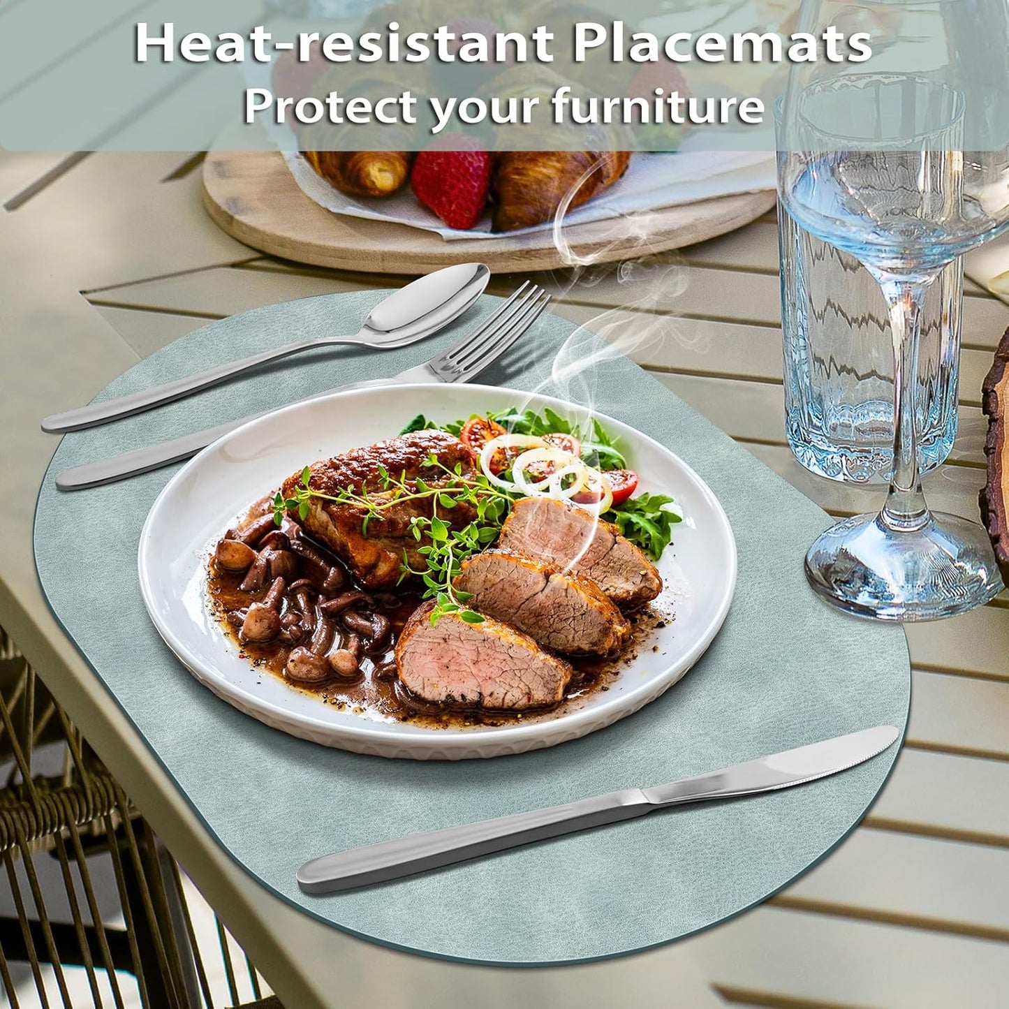 ADRIMER Placemats, Heat Resistant Oval Placemats Set of 12 Washable 12 x 17 Inch, Waterproof Table Mats, Wipeable Pu