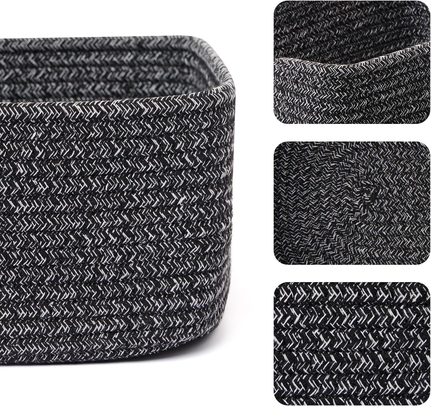 Woven Rope Baskets / L11.5xw7.5xh4.7 / Dark Gray / Set of 3