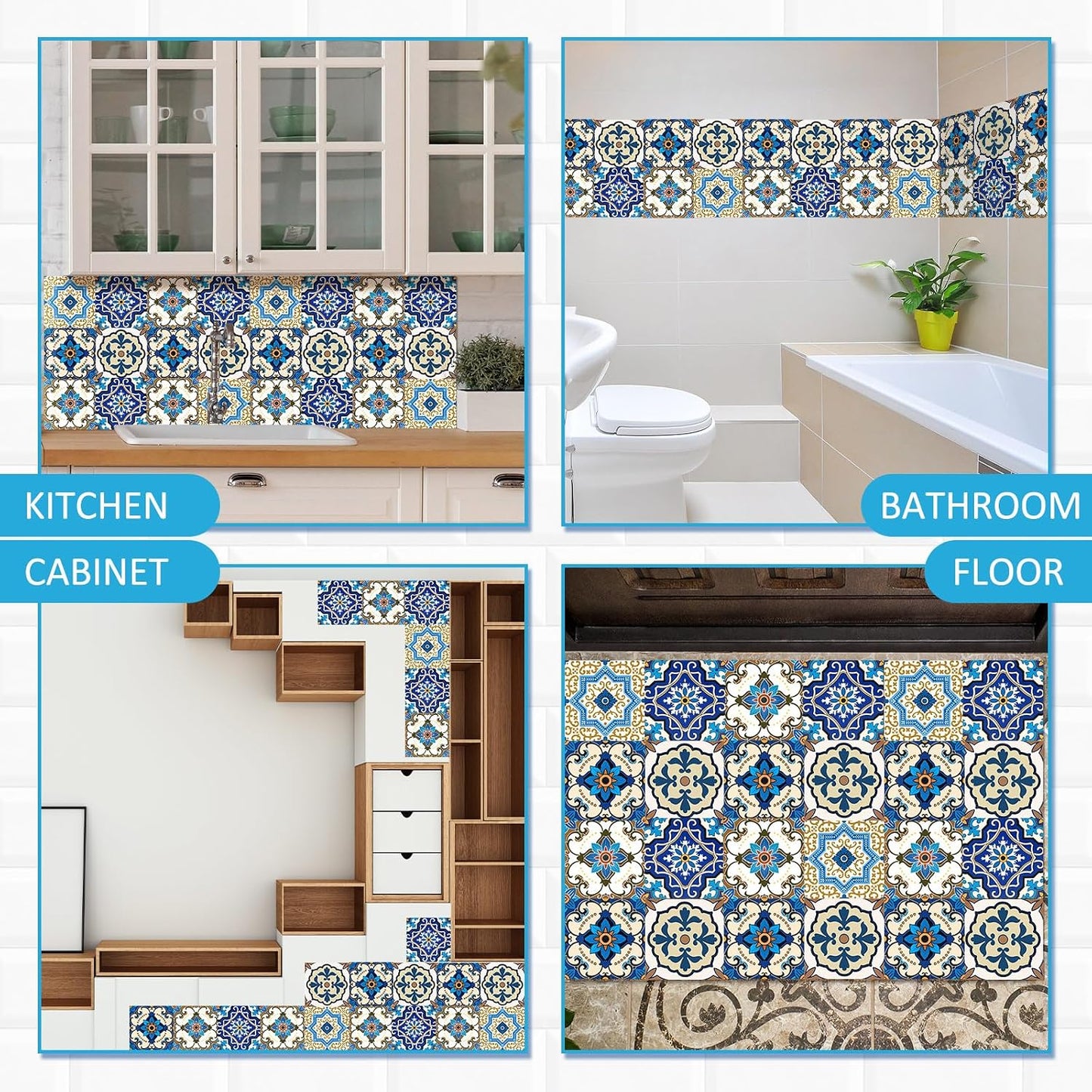 Colorful Talavera Tile Handpainted 10 Designs Peel and Stick Wall Tile / Classic / 4 x 4 / Set of 60