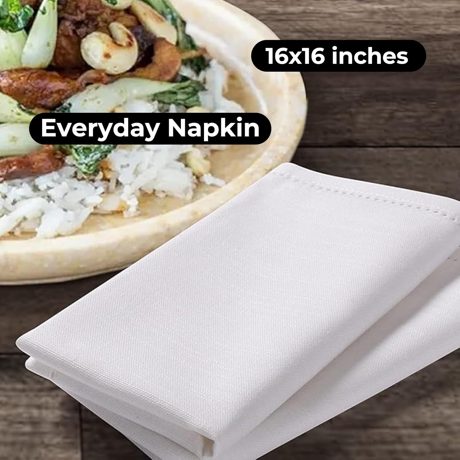 Bedding Craft Cotton Cloth Dinner Napkins, White, 16x16, 12-Pack | 100% cotton, machine washable, wrinkle-resistant