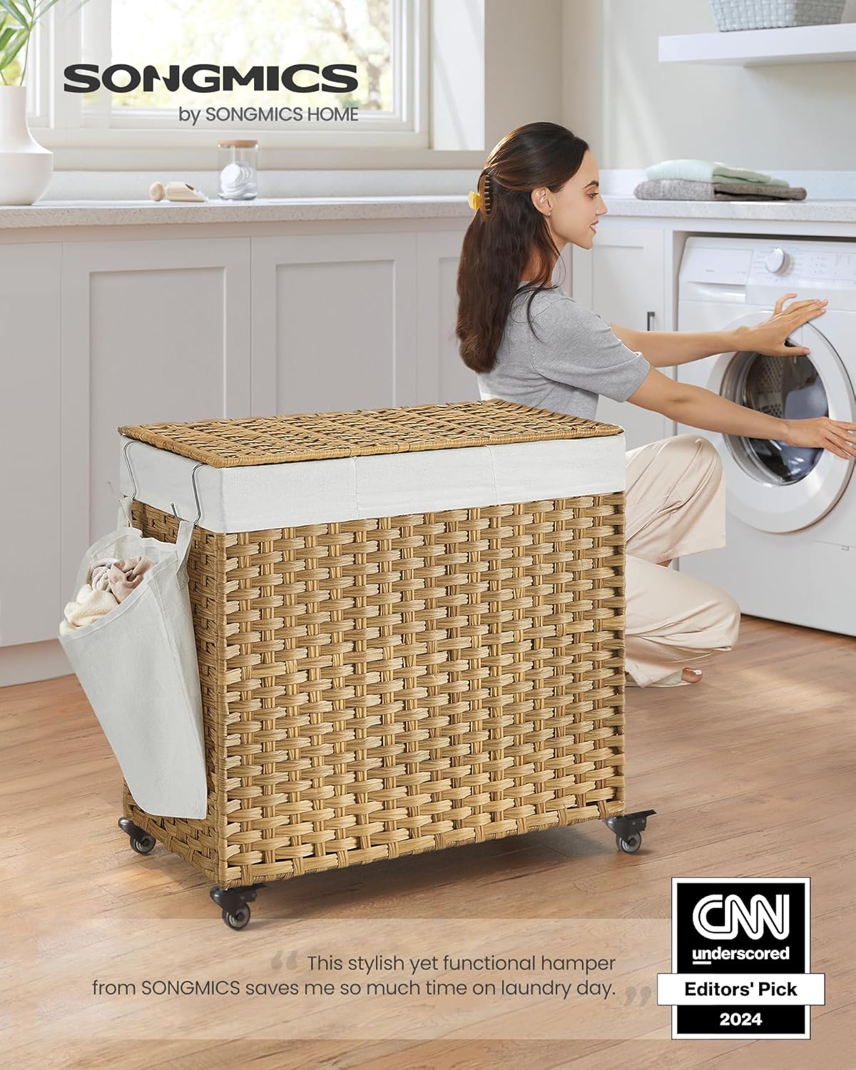 Rolling Laundry Basket / 140 L / Natural