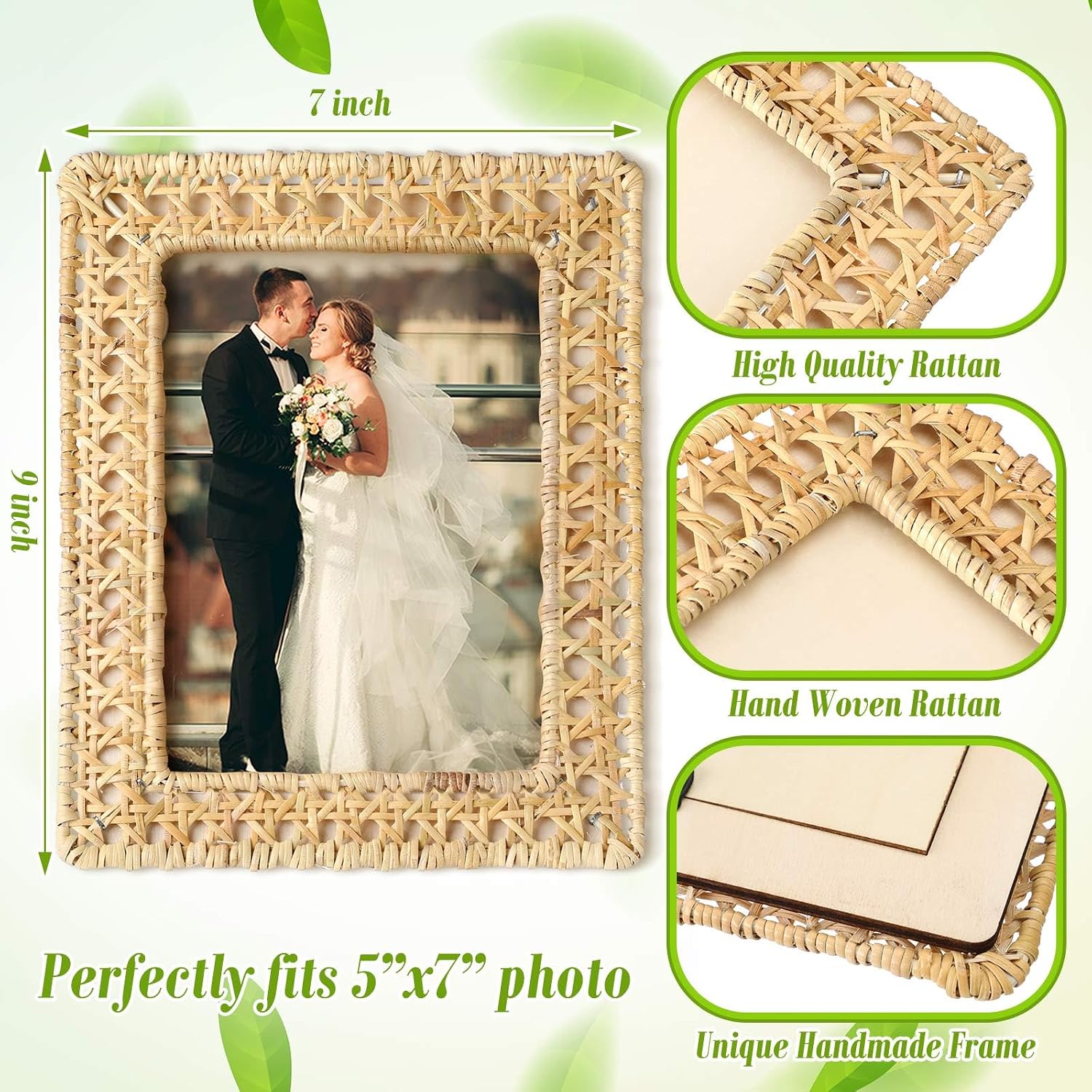 Boho Woven Rattan Picture Frame Set Rustic Wicker Photo Frames / 5 x 7 / Set of 3