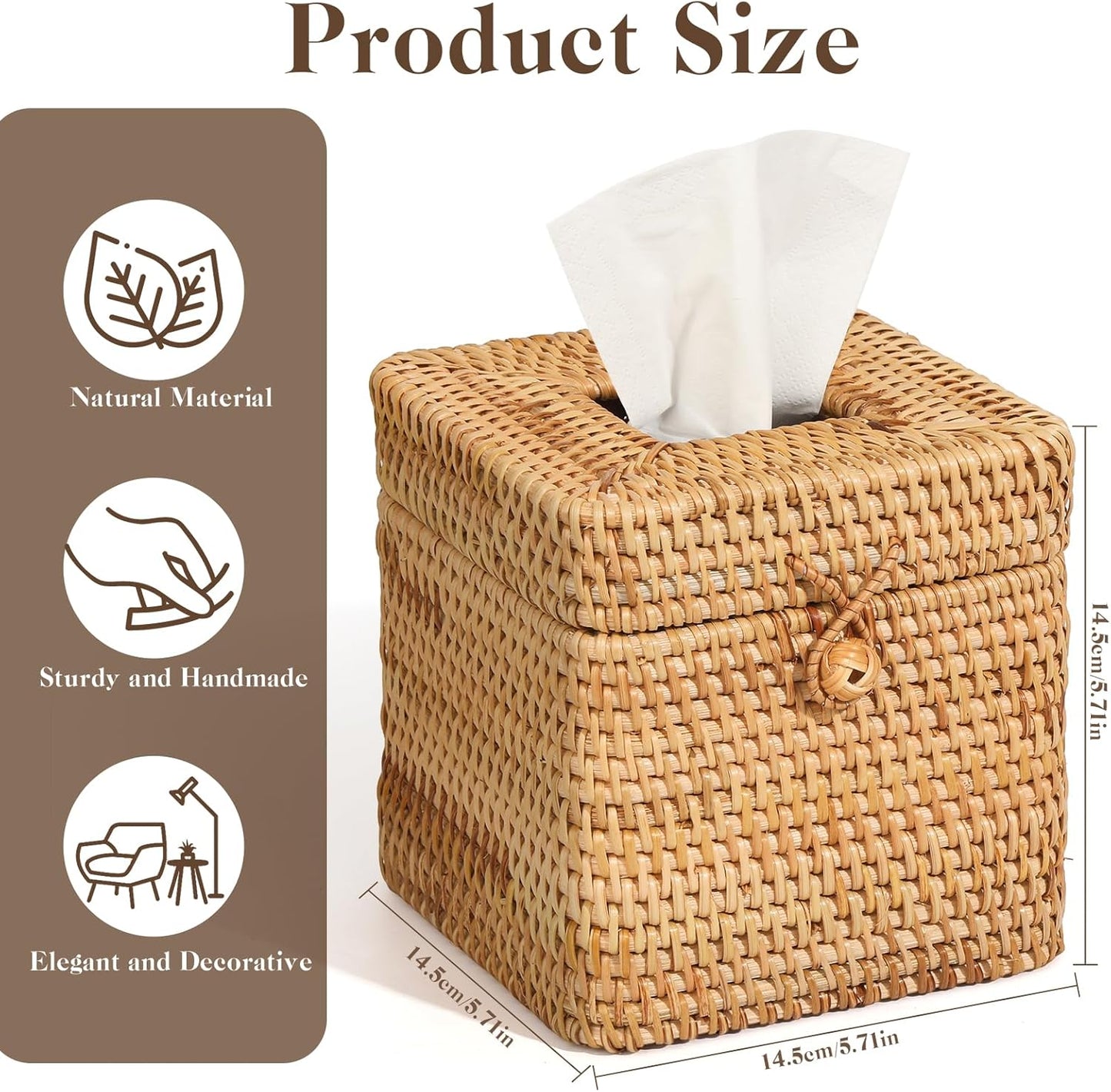 Rattan Tissue Box Cover "Rattan Square Tissue Box Cover Decorative / 5.7 x 5.7 x 5.7 / Set of 2