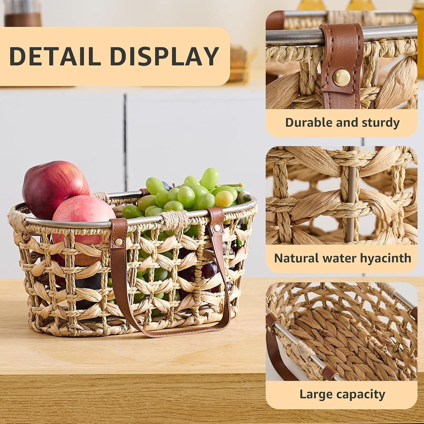Egg Baskets for Collecting Fresh Eggs Farmhouse Handmade Wicker Hyacinth Egg / Oval-water Hyacinth