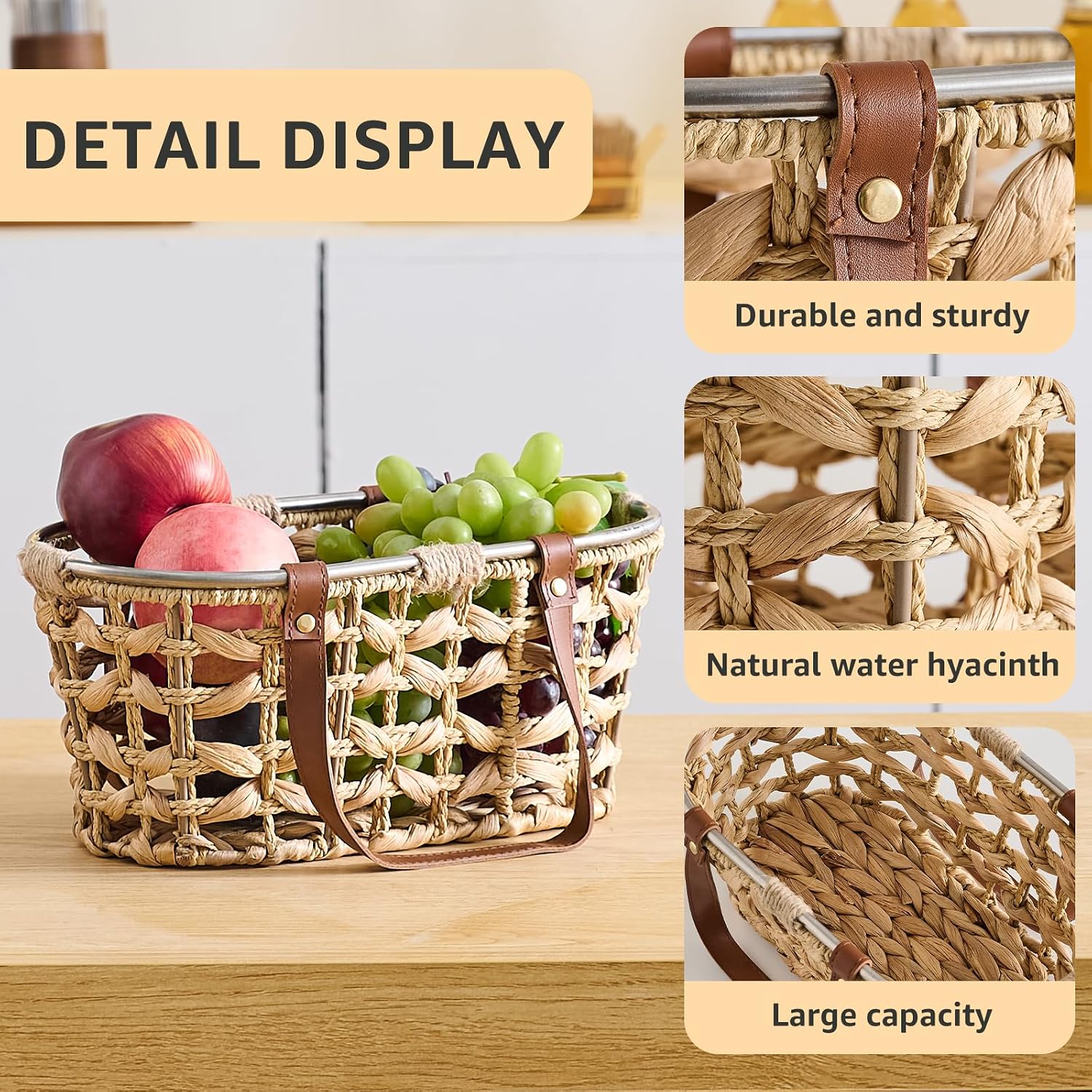 Egg Baskets for Collecting Fresh Eggs Farmhouse Handmade Wicker Hyacinth Egg / Oval-water Hyacinth
