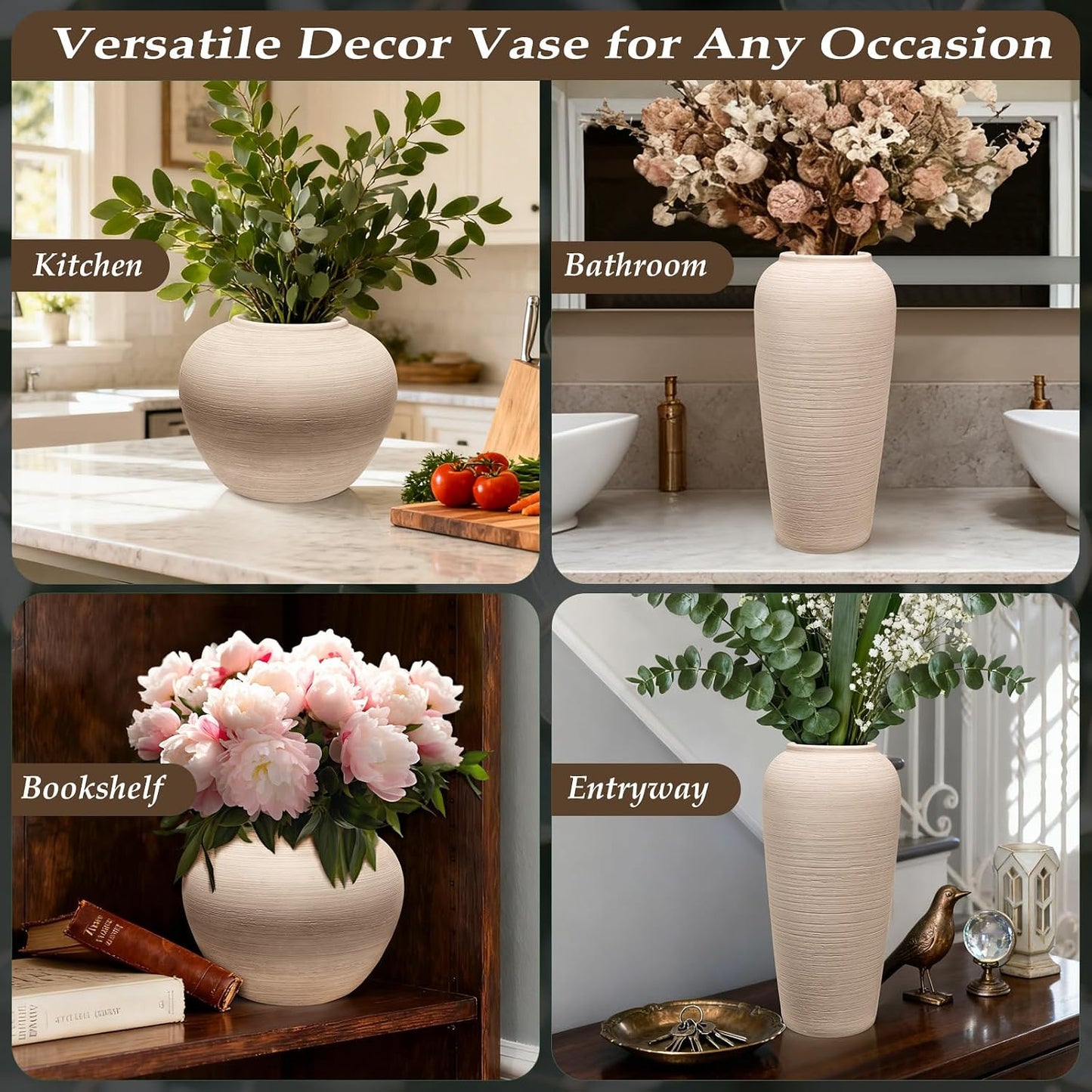 Cream Ceramic Vase / 12 Inch-tall-cream / 12 Inch