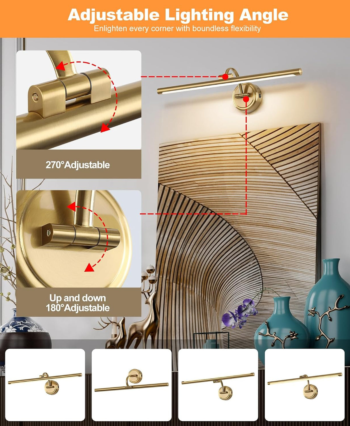 Picture Light for Wall, Dimmable Battery Operated Art Light, Picture Frame Light with Remote & Timer, Cordless Wall