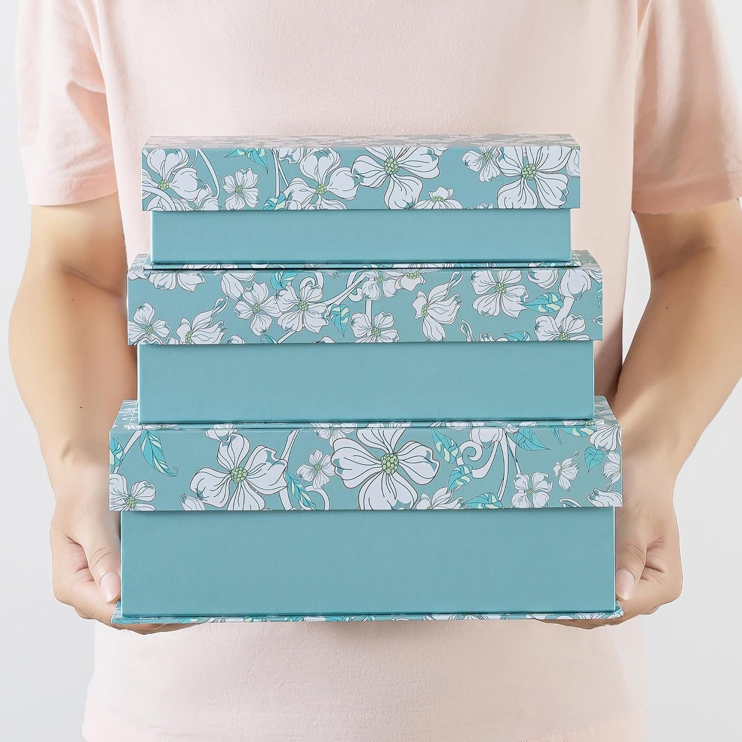 Cardboard Boxes / Decorative Storage Boxes / Blue Botanical / Set of 3