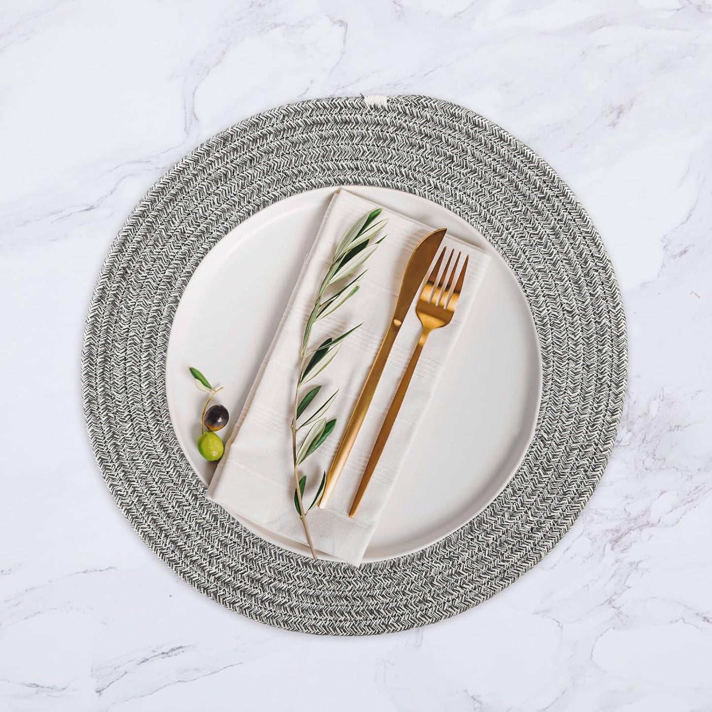 8 Pack Round Woven Placemats 13.5 Inches Heat Resistant Placemats Farmhouse Cotton Rope Braided Place Mats for Dining