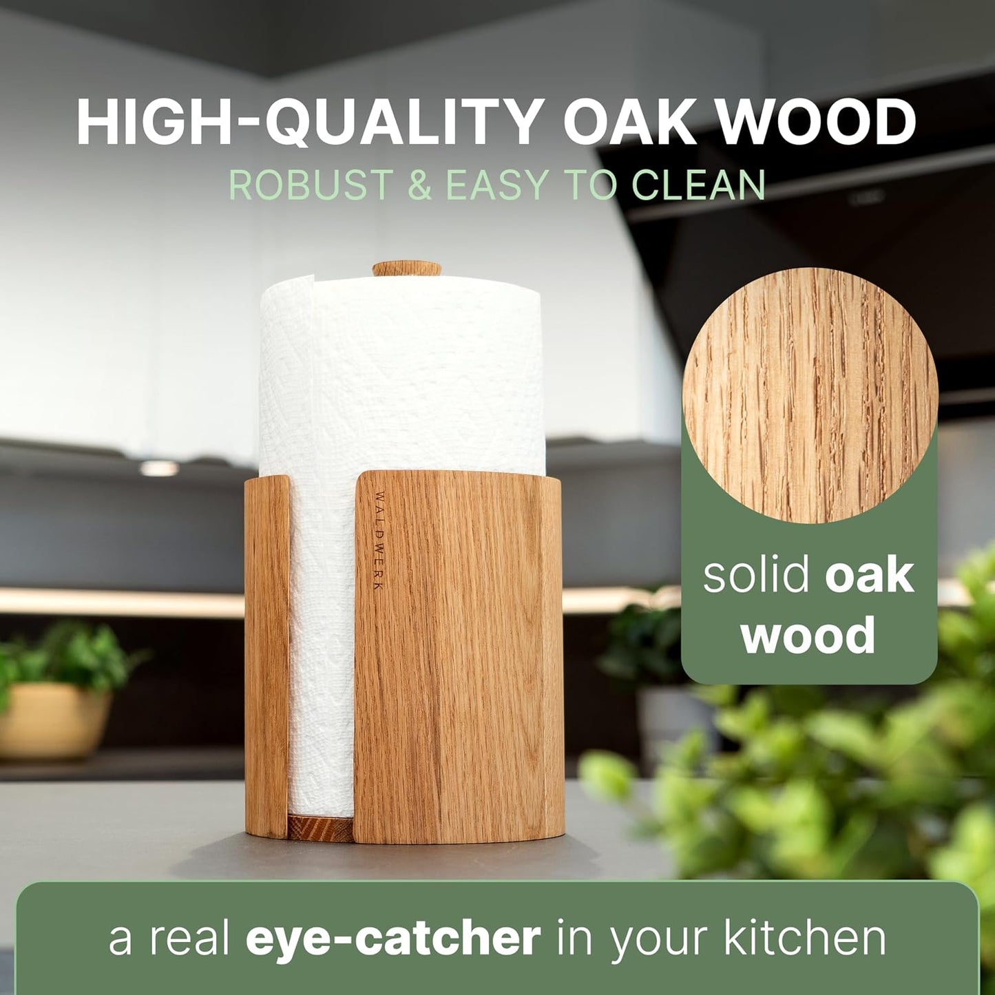 WALDWERK Design Paper Towel Holder Out of Oak Wood - Kitchen Towel Holder for All Standard Kitchen Rolls - Wooden Paper