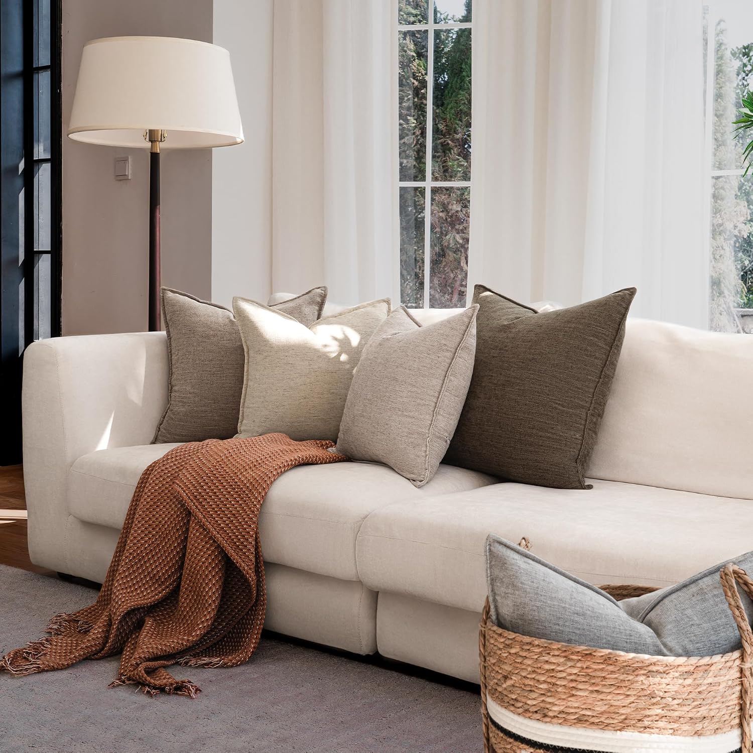 Farmhouse Decorative Pillow / Light Brown / 18 x 18 / Set of 2