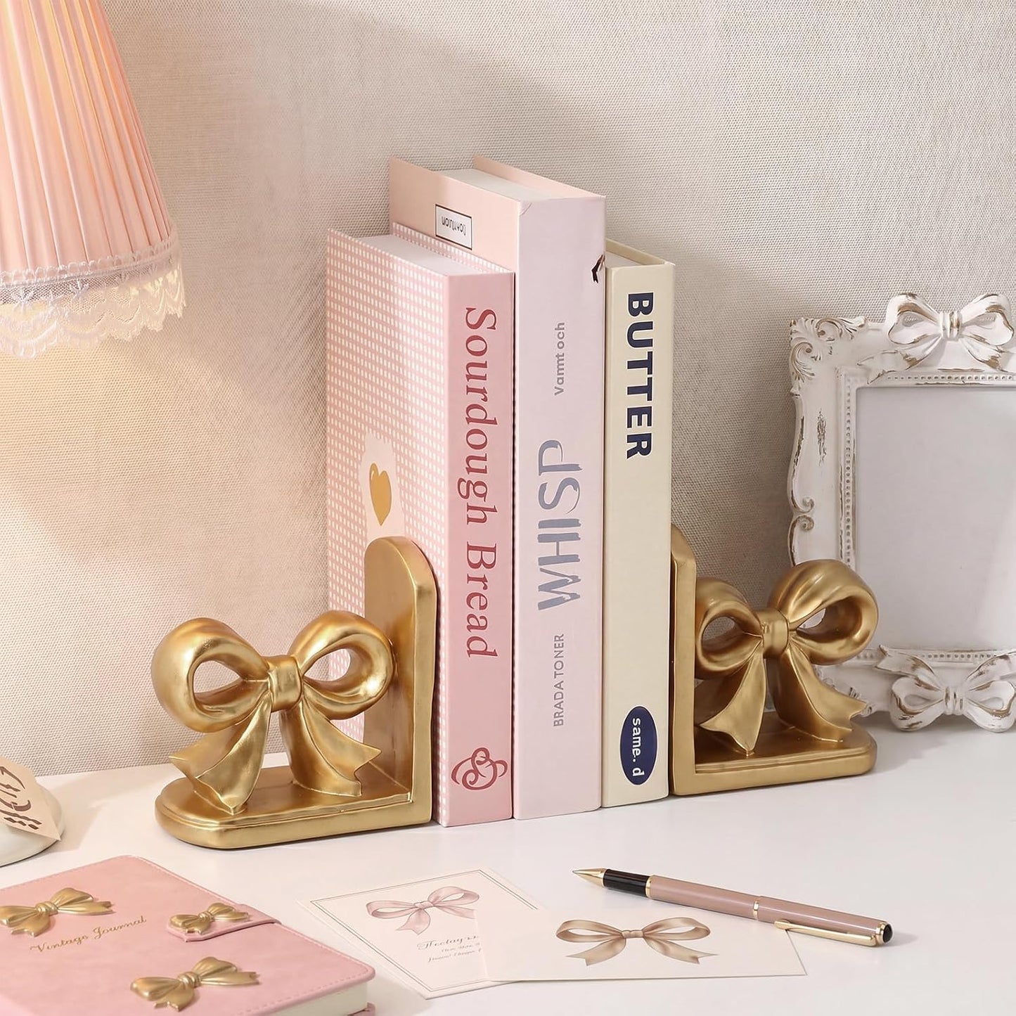 Bow Bookends Resin Bookends Heavy Duty Decorative Book Stand Decor Sculpture / Gold / Set of 2