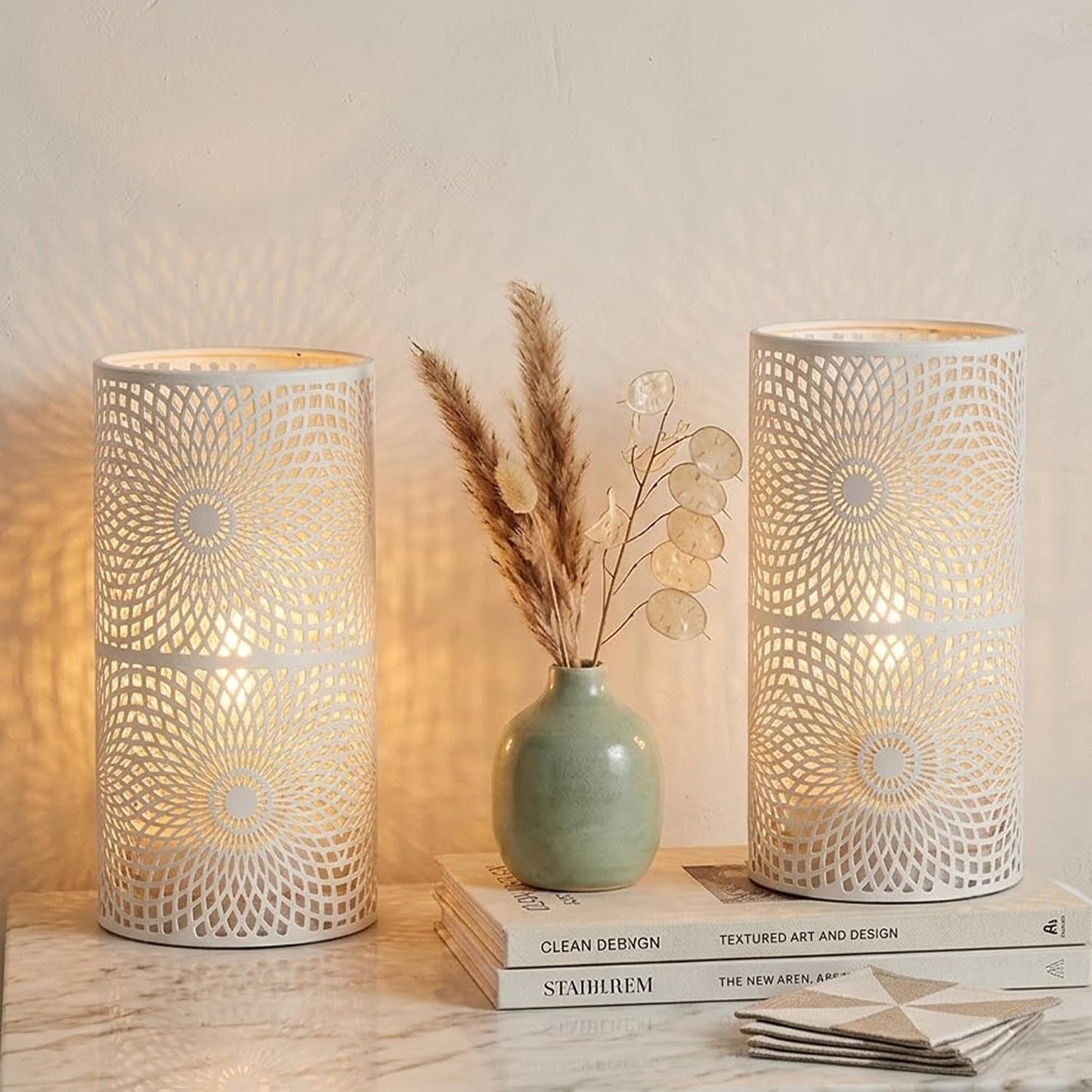 JHY DESIGN Set of 2 White Table Metal lamp Battery Powered Cordless Accent Light with Edison Style Bulb battery