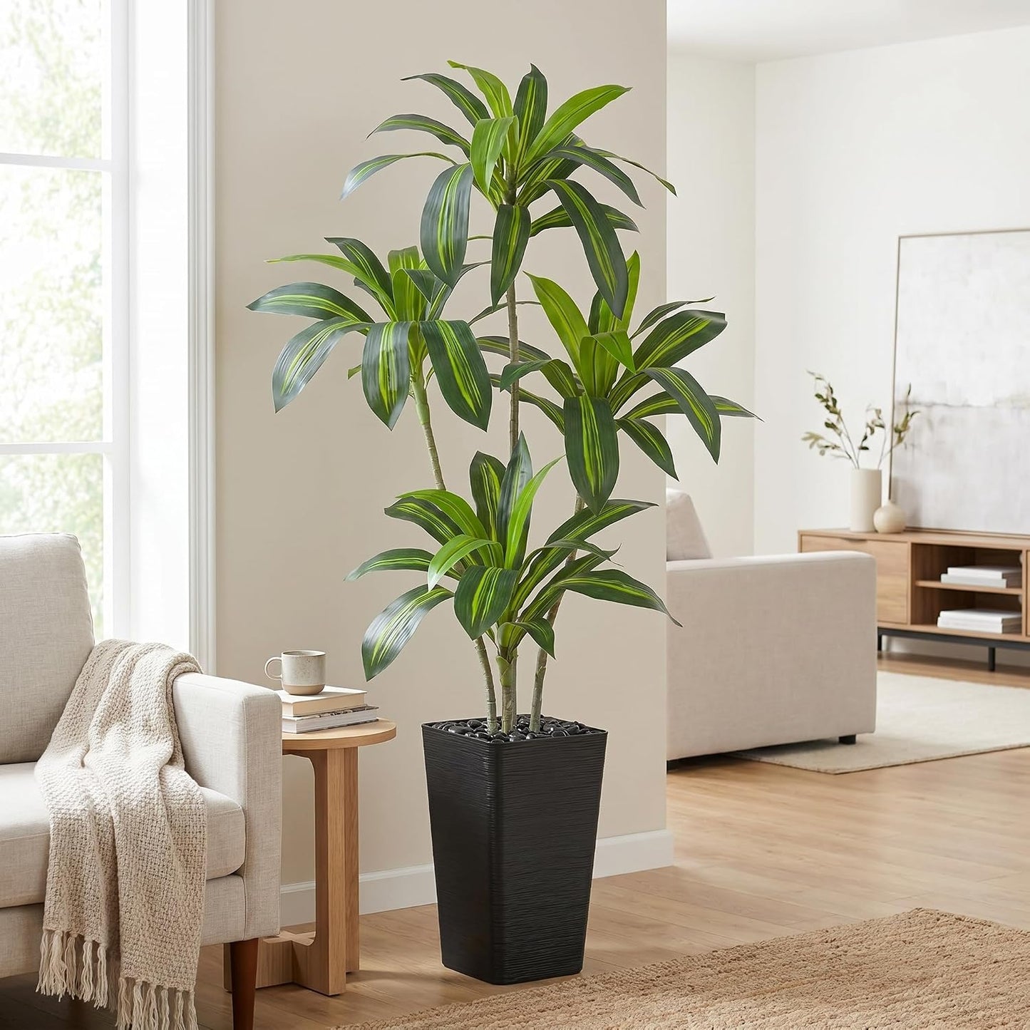 Der Rose 28" Artificial Plants Indoor, Philodendron Plant in Black Gold Pot