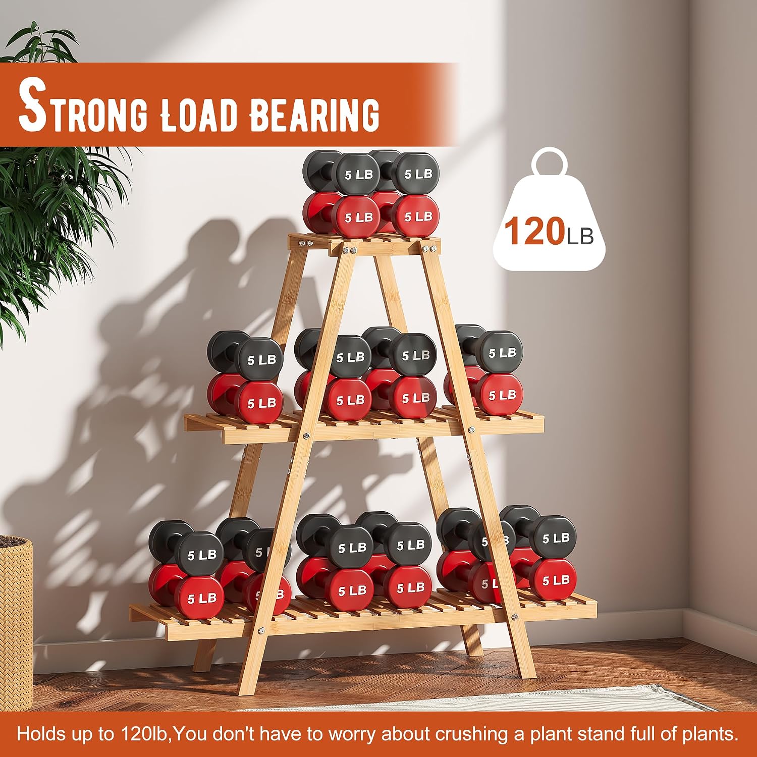 GHWIE Plant Stand Indoor Plant Shelf Outdoor bamboo Plant Rack, 3 Tiers Ladder Plant Holder Flower Stand for Living
