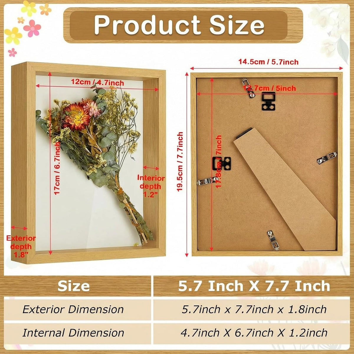 6 Pieces Shadow Box Picture Frame, Wood Color, 5 X 7 Inch | Deep Display Case for Graduation Medals Wedding Crafts Pins