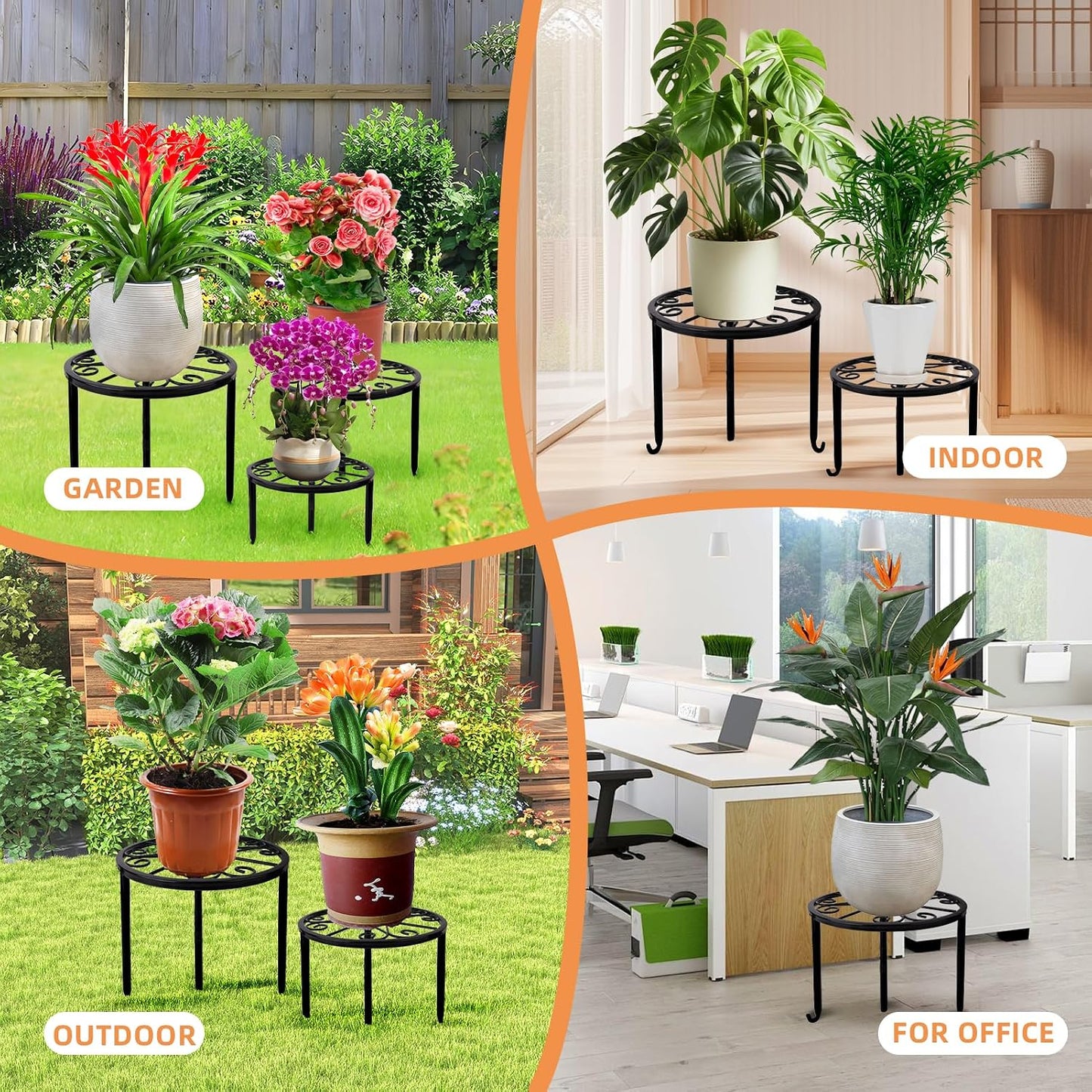 6-Pack Metal Plant Stand,Heavy Duty Flower Pot Stands for Multiple Plant,Outdoor Anti-Rust Plant Pot Shelf, Round Plant