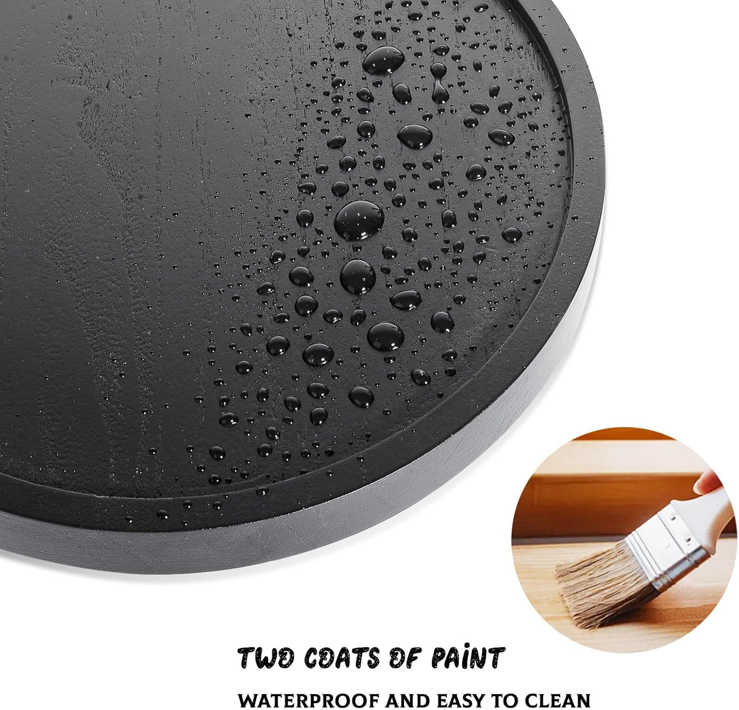 Round Decorative Tray Wood Bathroom Counter Organizer Farmhouse Kitchen Decor / Black / Set of 8