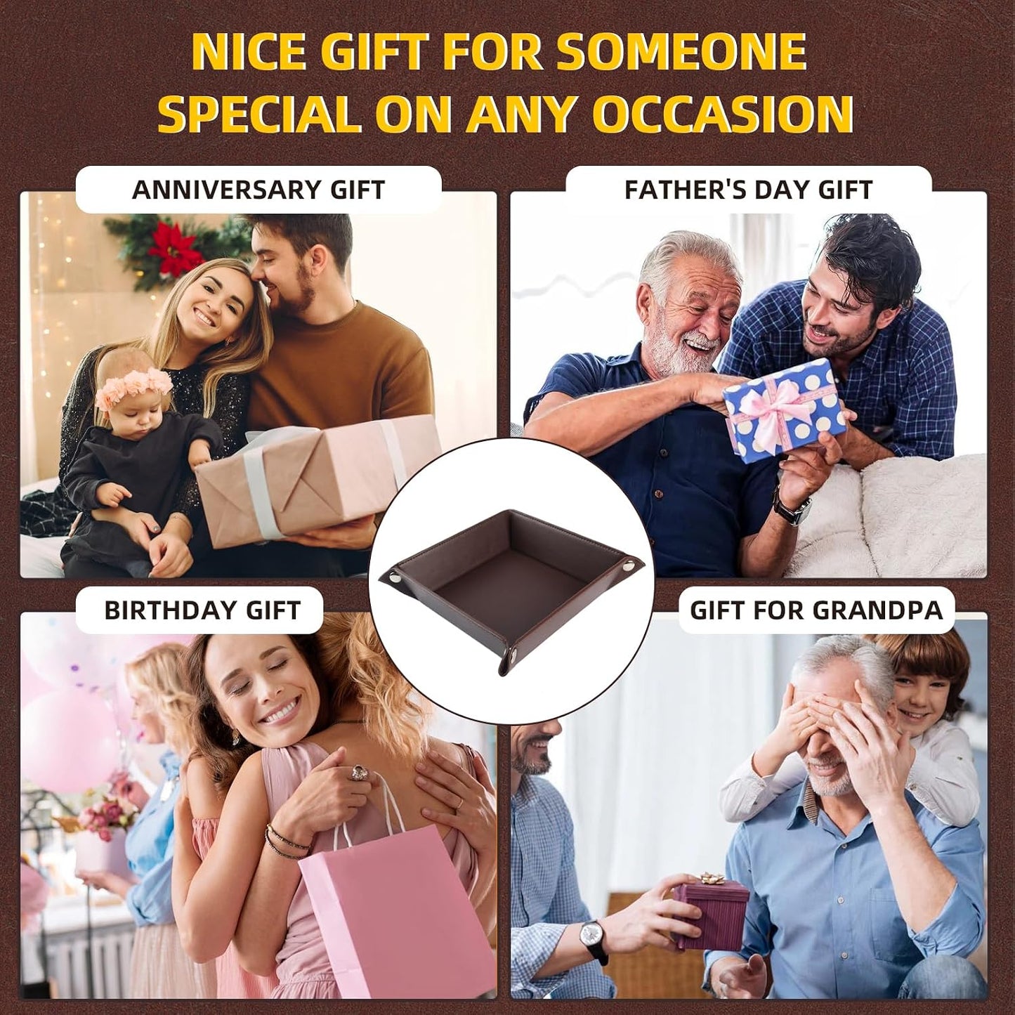 Valet Tray for Men Women / Dark Brown Square / Set of 2