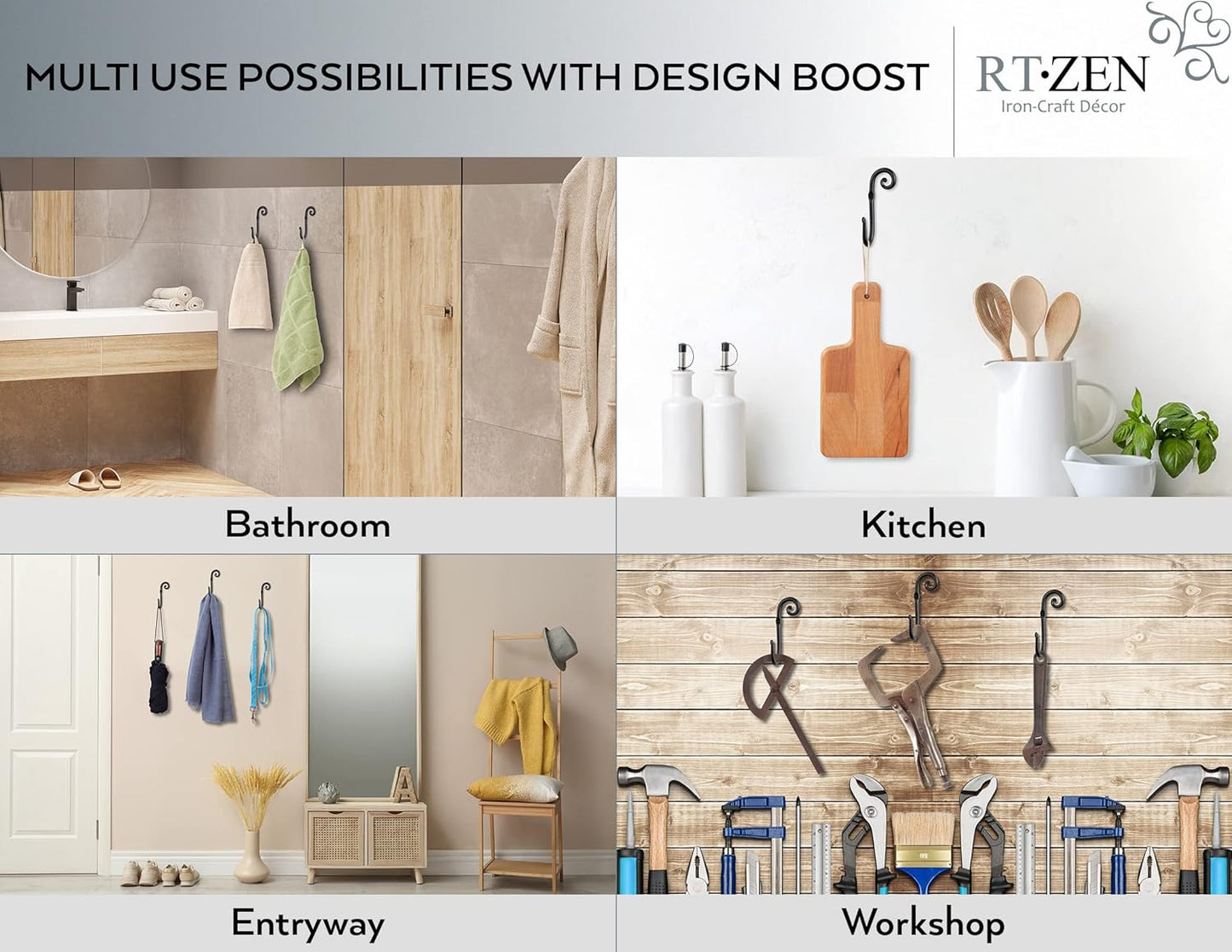 Wrought Iron Decorative Rustic Metal Coat Hooks for Hanging / Hook Swirl