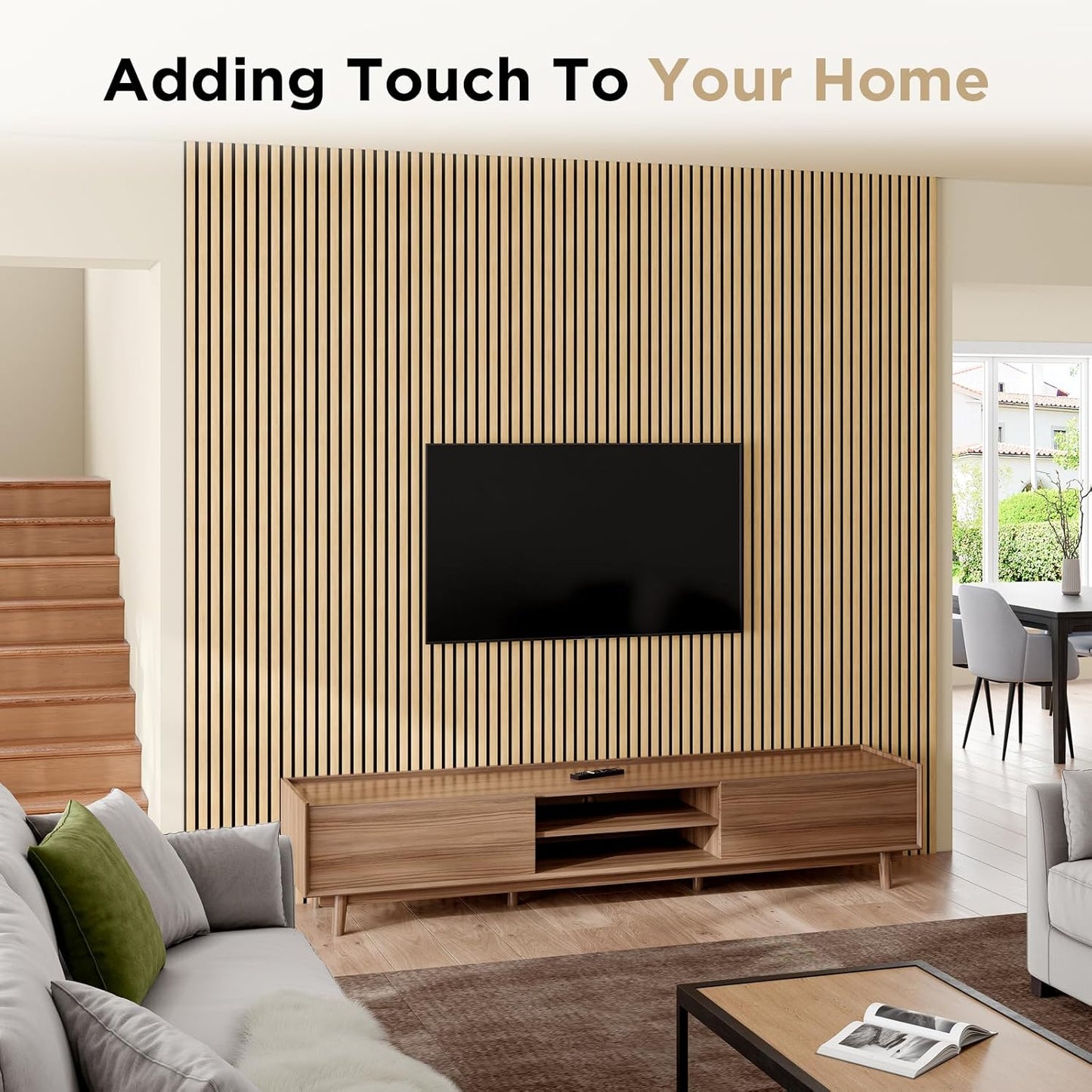 SMARTSTANDARD Wood Slat Acoustic Wall Panels 4 Pack 94"x12.6" White Oak | Noise Reducing and Sound Absorbing