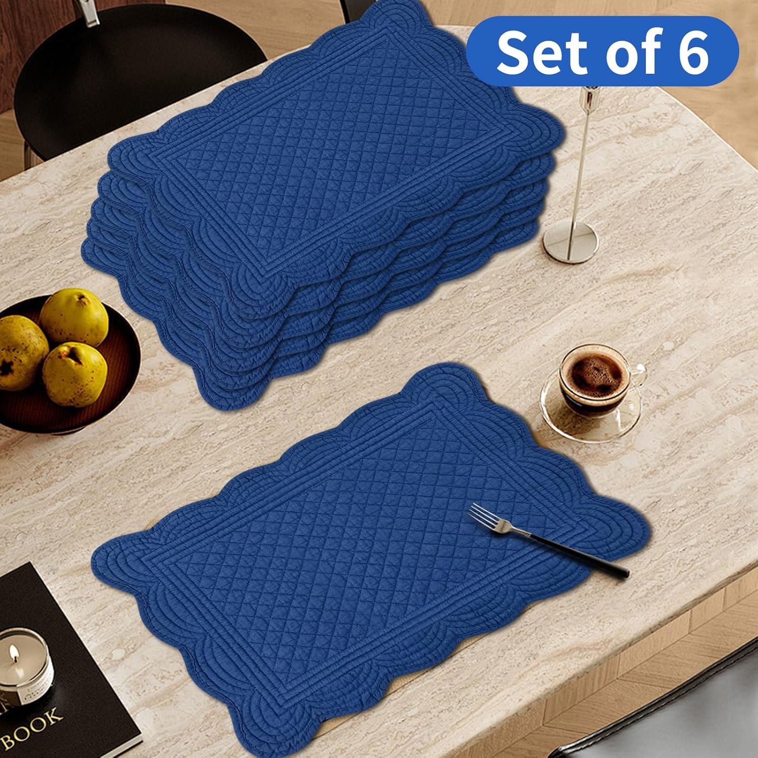 6 PC Quilted Placemats, 18"X13"Extra Large Cotton Placemats Set of 6, 100% Cotton Fabric Washable Cloth Table Mats for